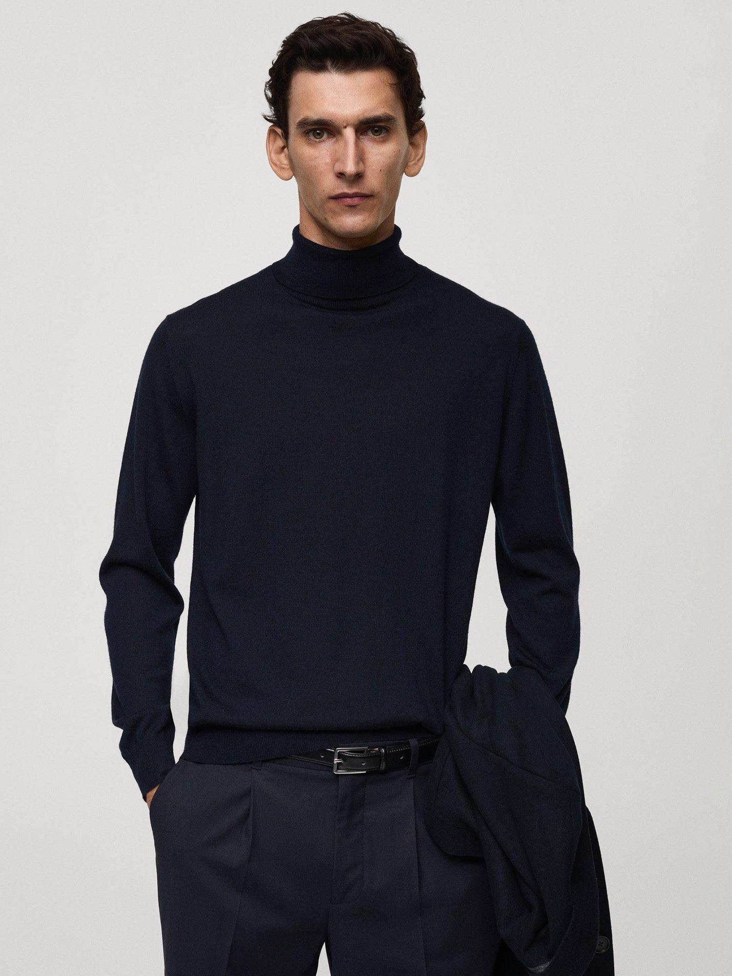 Mango Willy Merino Wool Turtle Neck Jumper, Navy