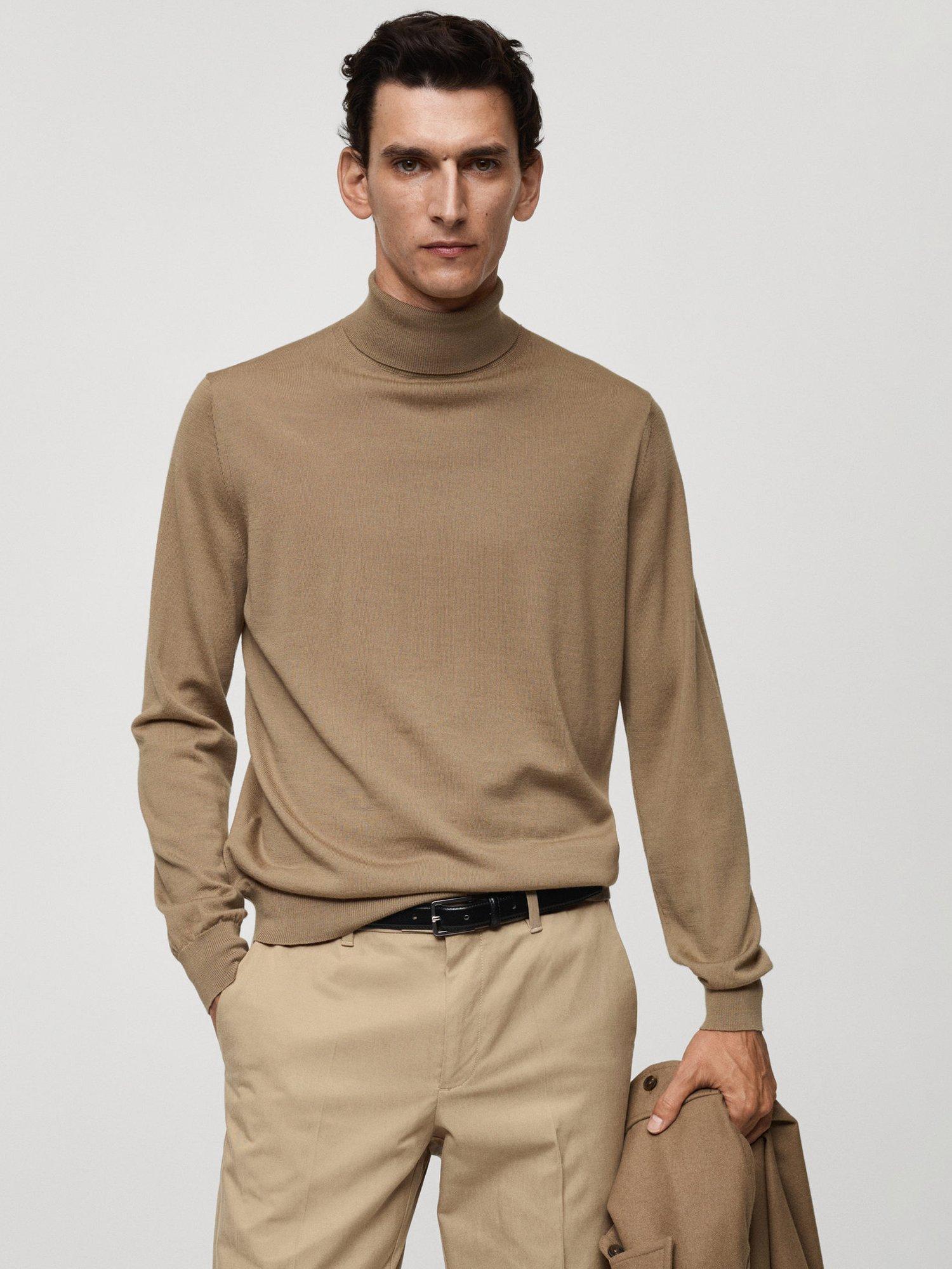 Mango Willy Merino Wool Turtle Neck Jumper, Camel