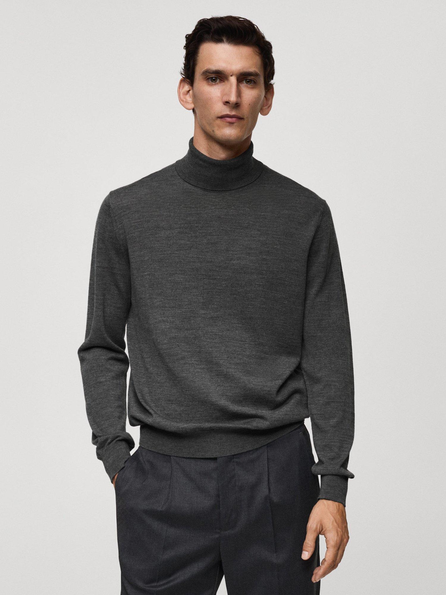 Mango Willy Merino Wool Turtle Neck Jumper, Dark Grey