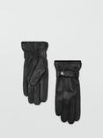 Mango Ribbed Leather Gloves, Black