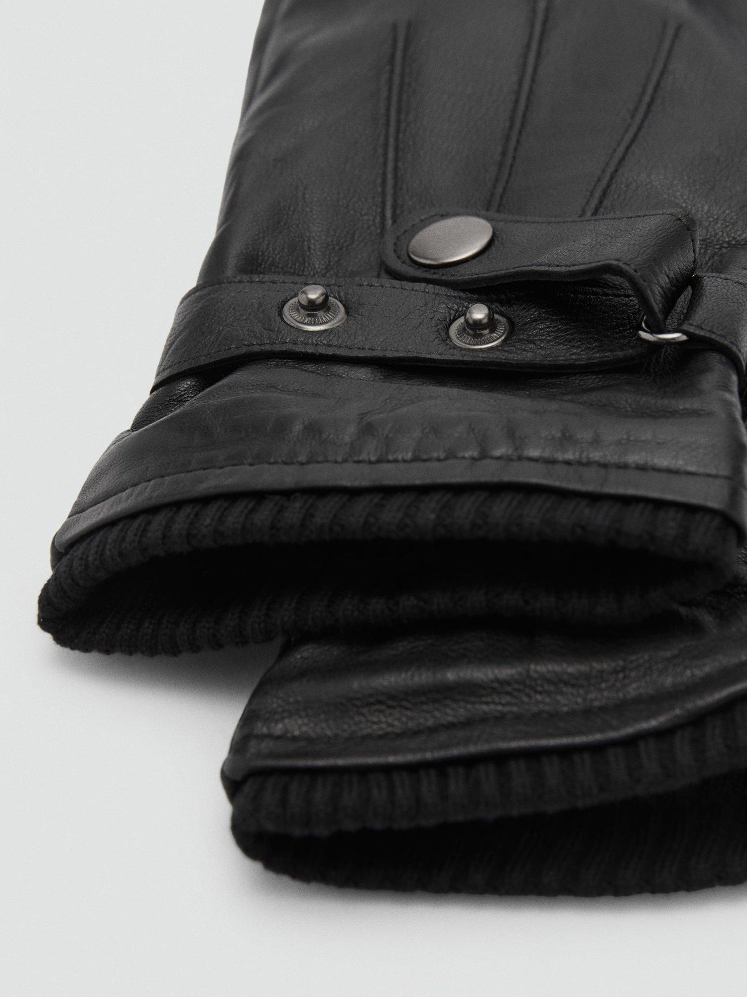 Product image 2 of 2, which shows Mango Ribbed Leather Gloves, Black, XL