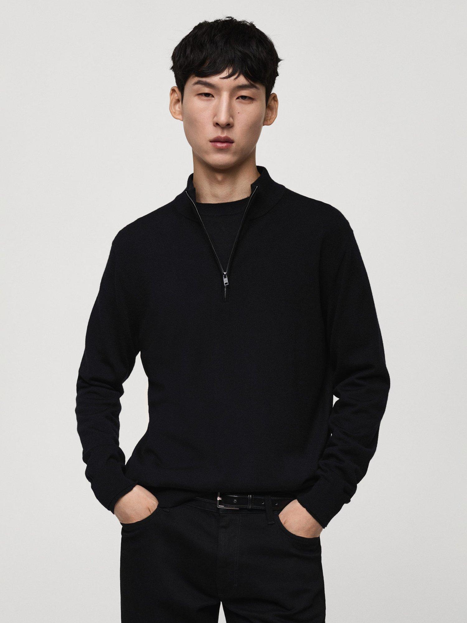 Mango Willy Merino Wool Zip Neck Jumper, Black