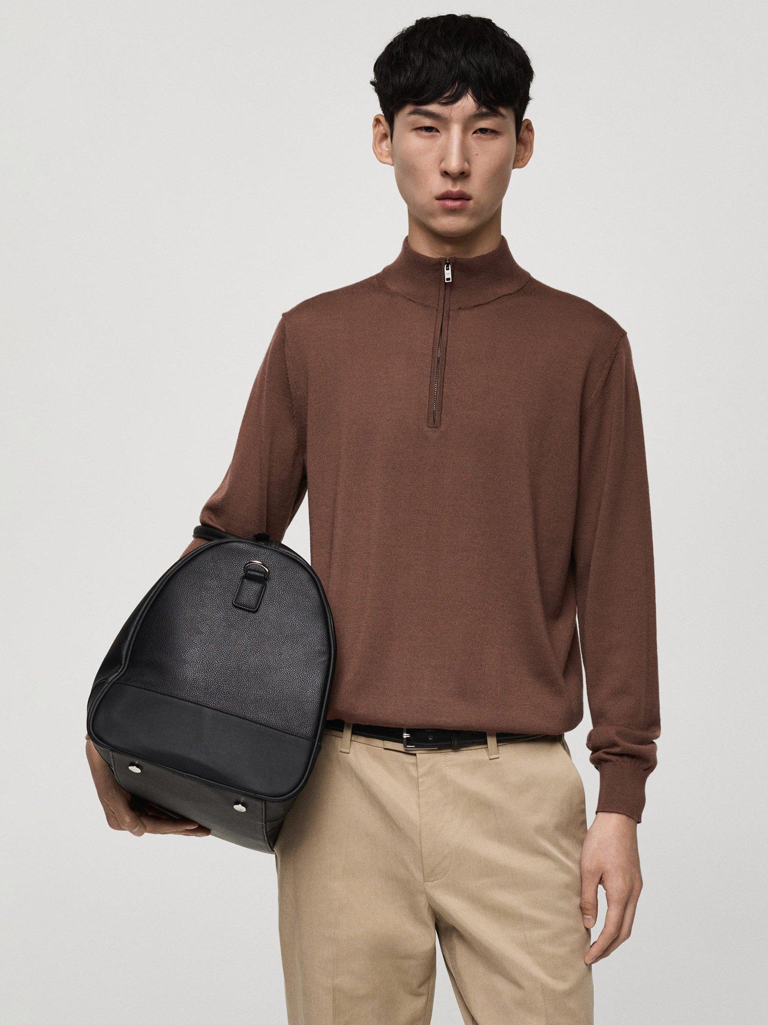 Mango Willy Merino Wool Zip Neck Jumper, Brown