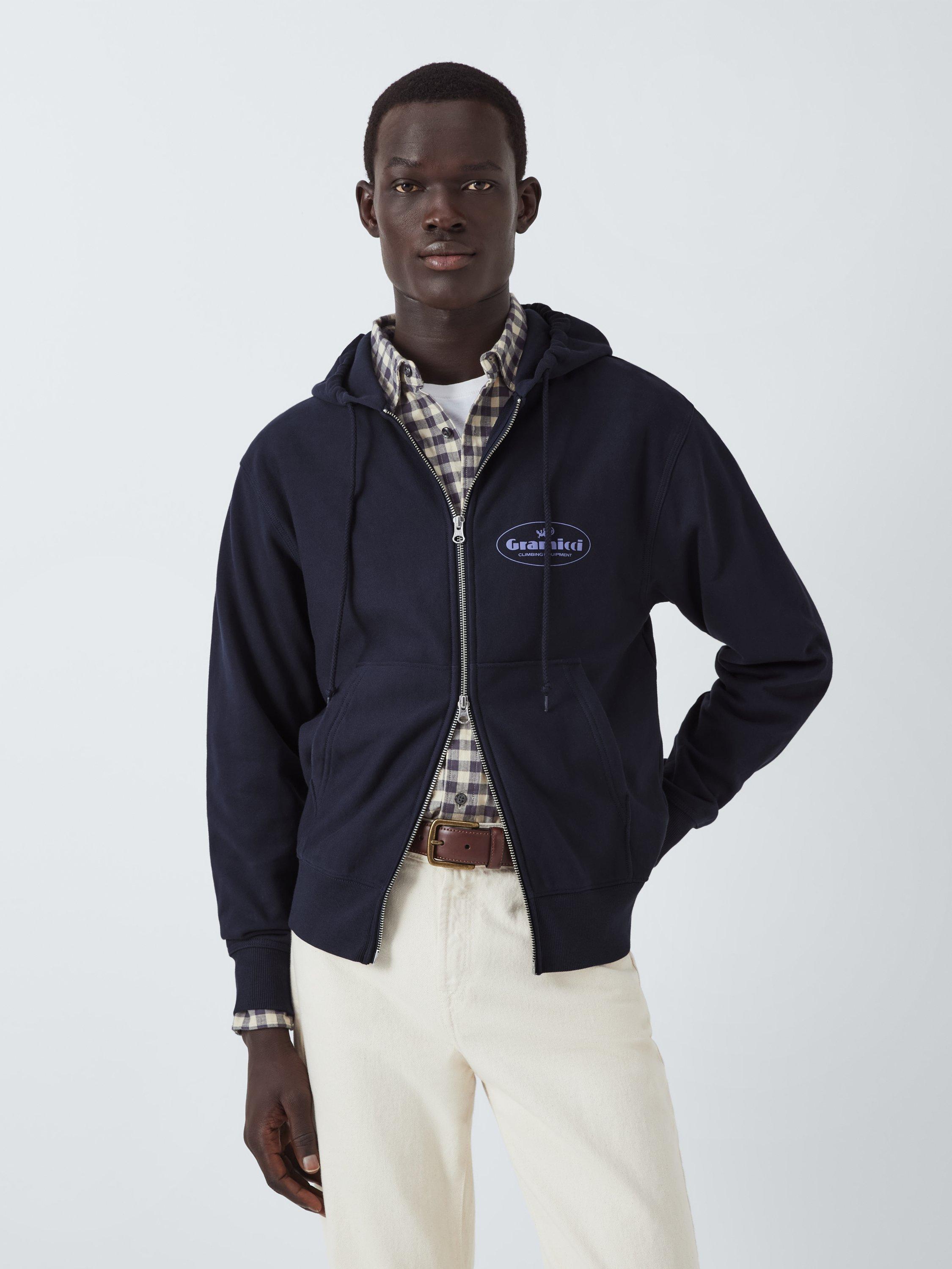 Product image 1 of 6, which shows Gramicci Climbing Equipment Zip Hooded Sweatshirt, Navy, L