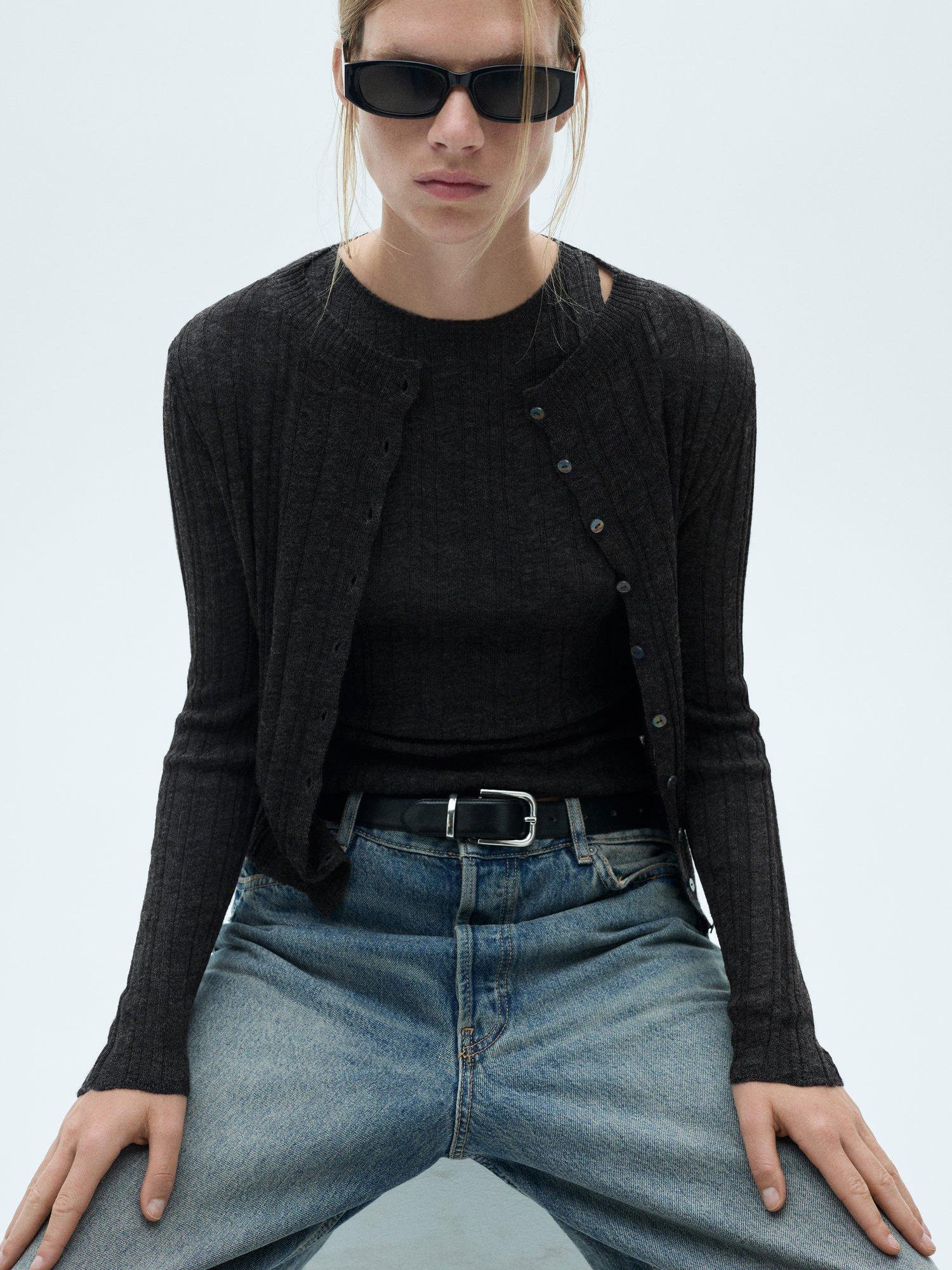 Mango Oporto Button Knit Cardigan, Dark Grey
