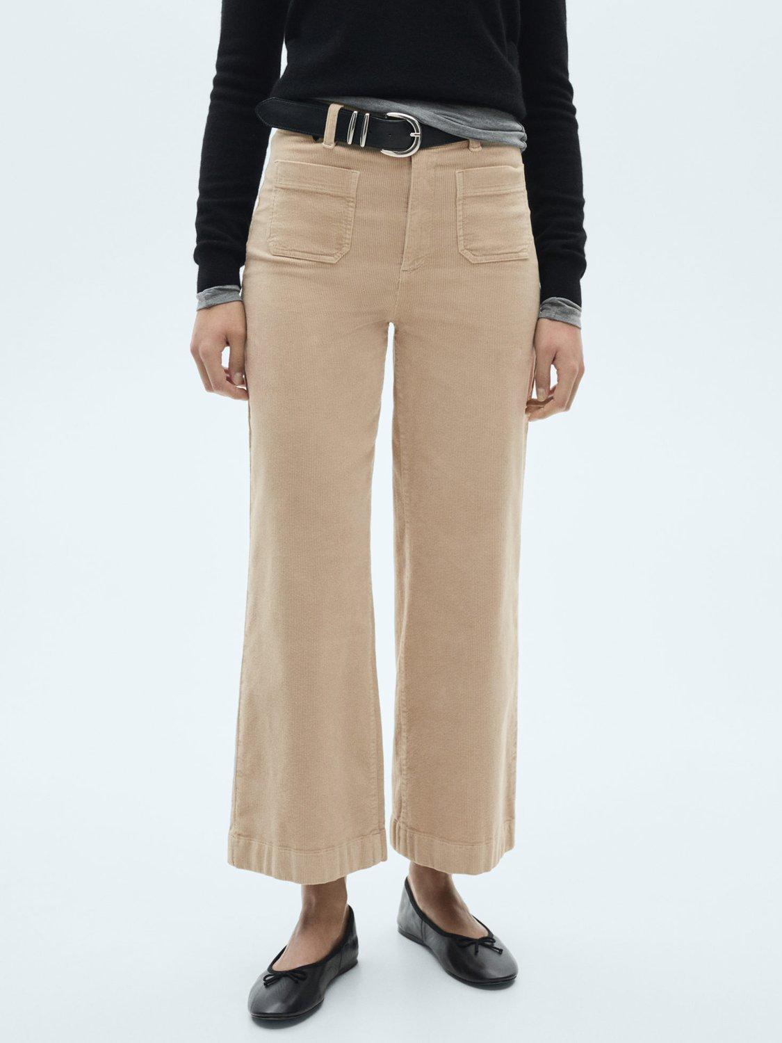 Mango Catherip Corduroy Cropped Wide Leg Jeans, Camel
