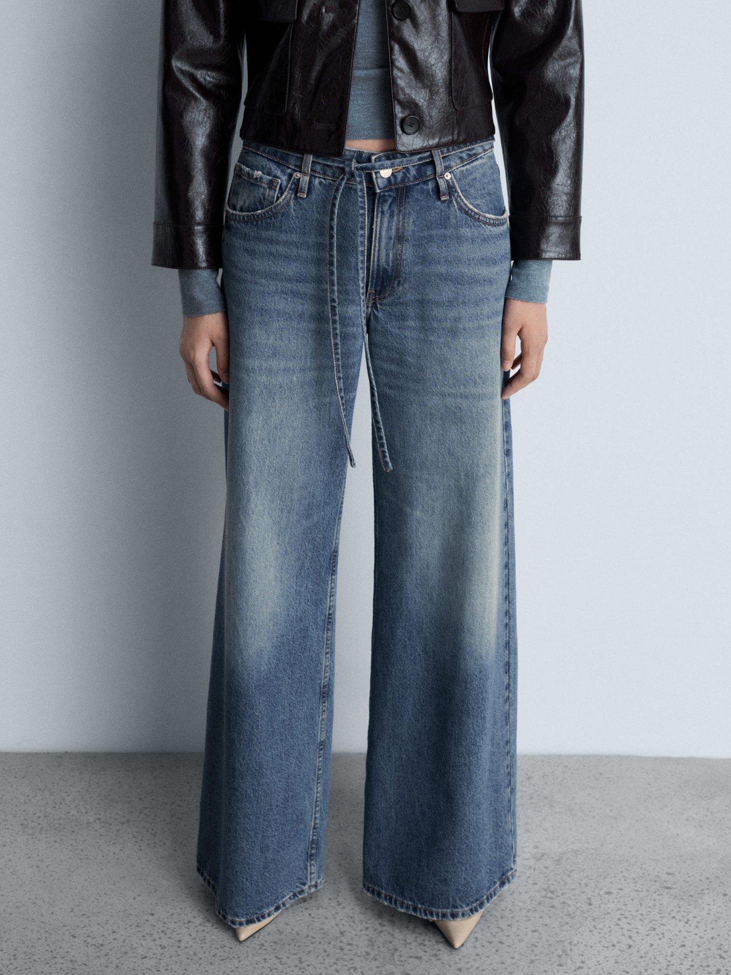 Mango Olivia Wide Leg Jeans, Open Blue