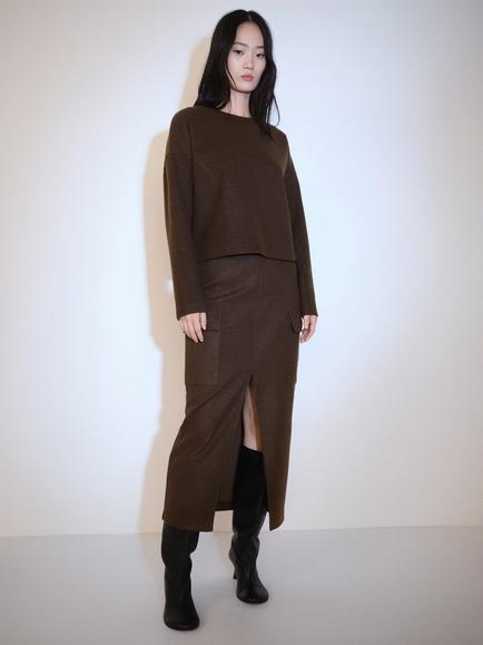 Mango Maxi Felt Fleece Jumper, Brown, Brown