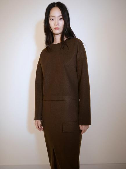 Mango Maxi Felt Fleece Jumper, Brown - view 2, Brown
