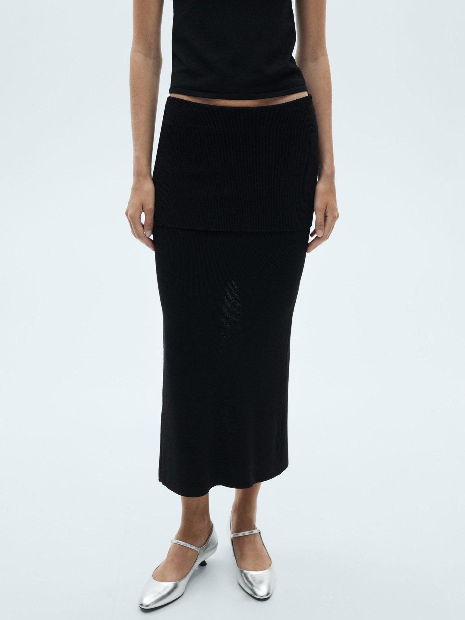 Mango Petroli Knit Midi Skirt Black