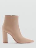 Mango Brun Heeled Pointed Ankle Boots, Light Beige