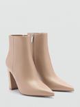 Mango Brun Heeled Pointed Ankle Boots, Light Beige