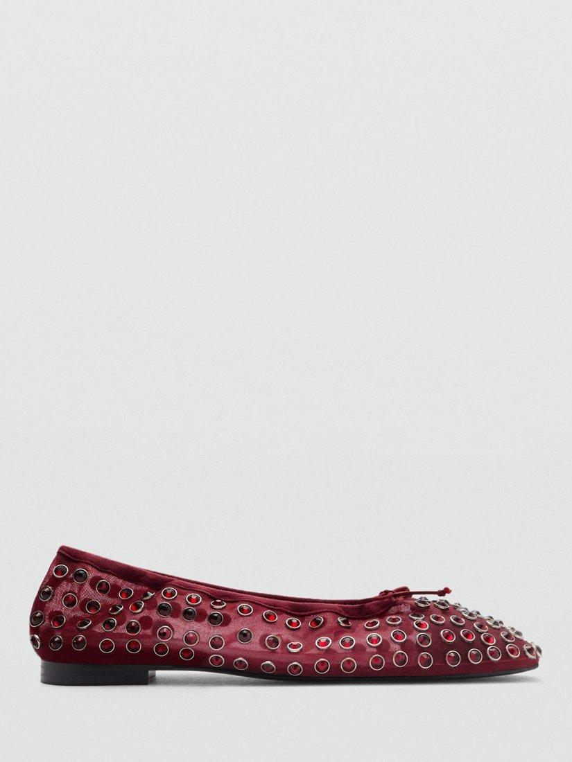 Mango Chati Embellished Ballerina Pumps, Dark Red