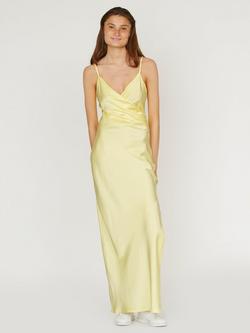 Sisters Point Ero Side Slit Satin Dress, Light Yellow