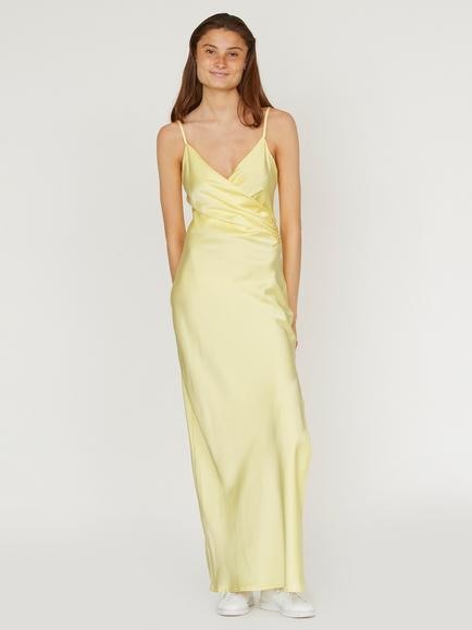 Sisters Point Ero Side Slit Satin Dress, Light Yellow