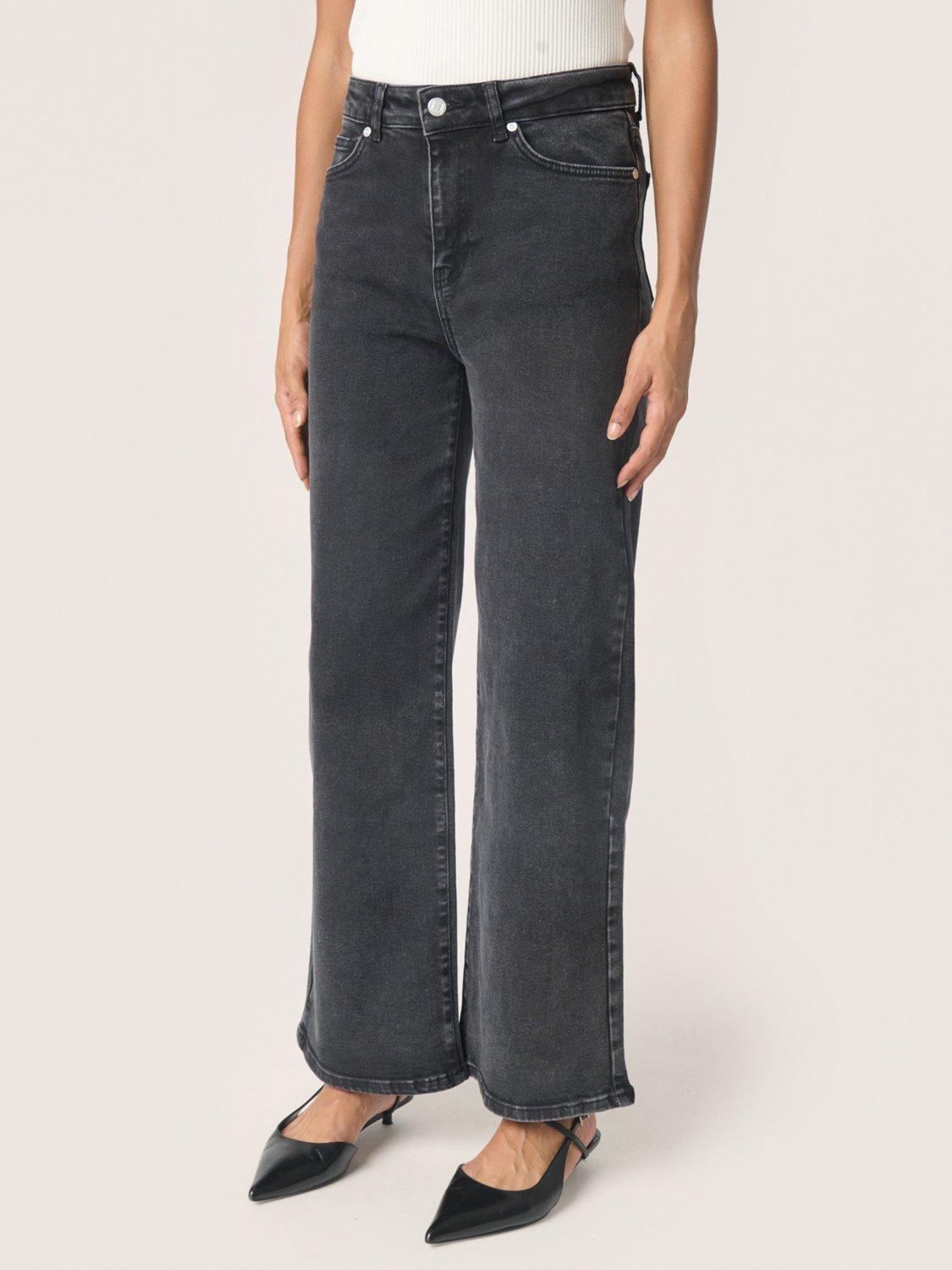 Product image 1 of 4, which shows Soaked In Luxury Vanesa Wide Leg Jeans, Black Washed Denim, XS