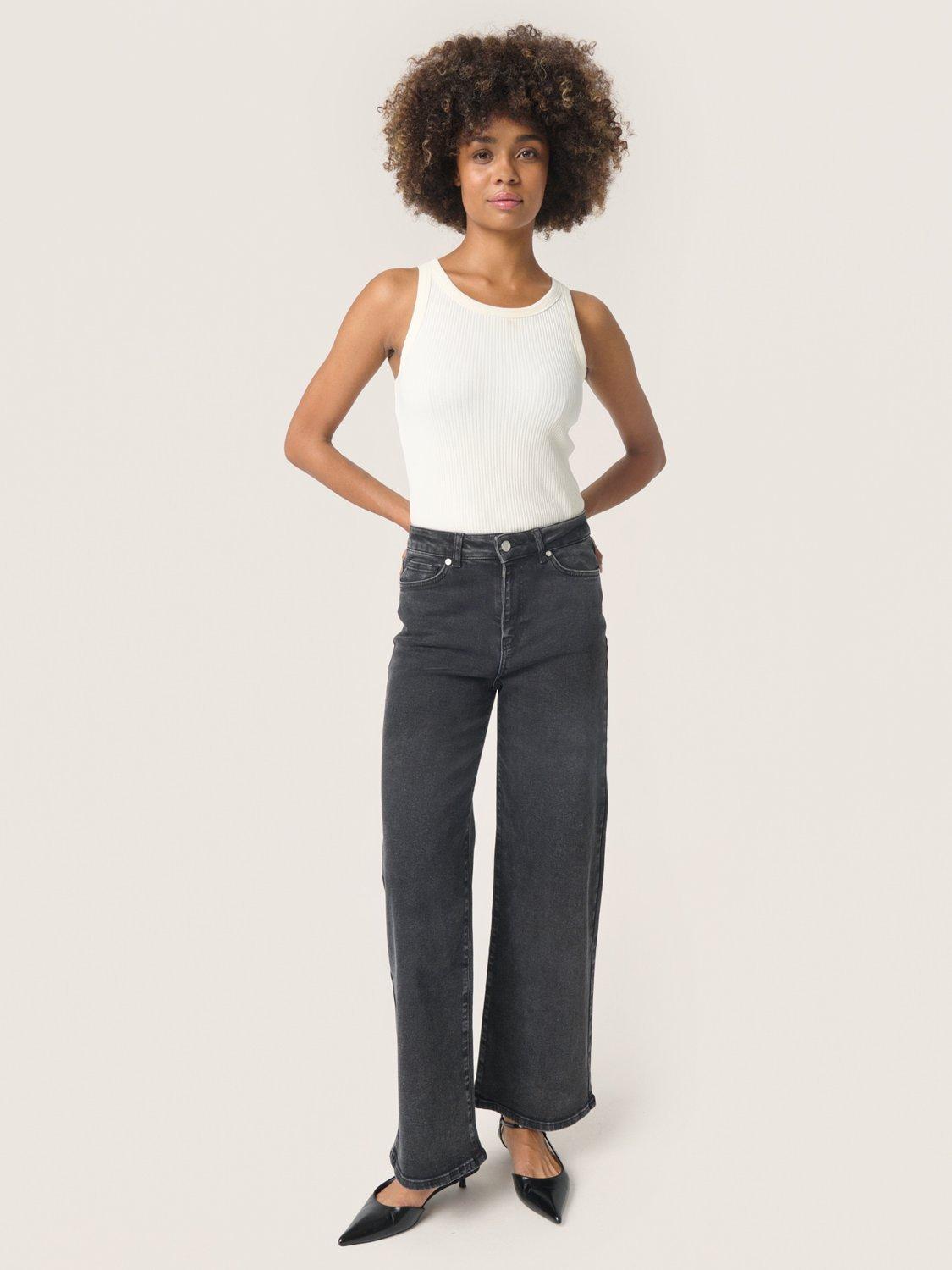 Product image 3 of 4, which shows Soaked In Luxury Vanesa Wide Leg Jeans, Black Washed Denim, XS