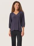 Soaked In Luxury Valize V-Neck Top, Dark Blue