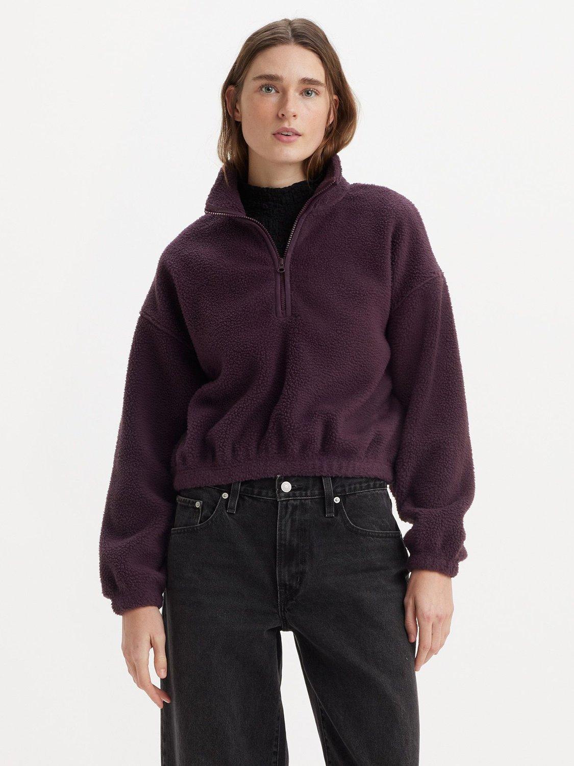 Product image 1 of 3, which shows Levi's Delta Zip Neck Fleece Jumper, Purple, XS