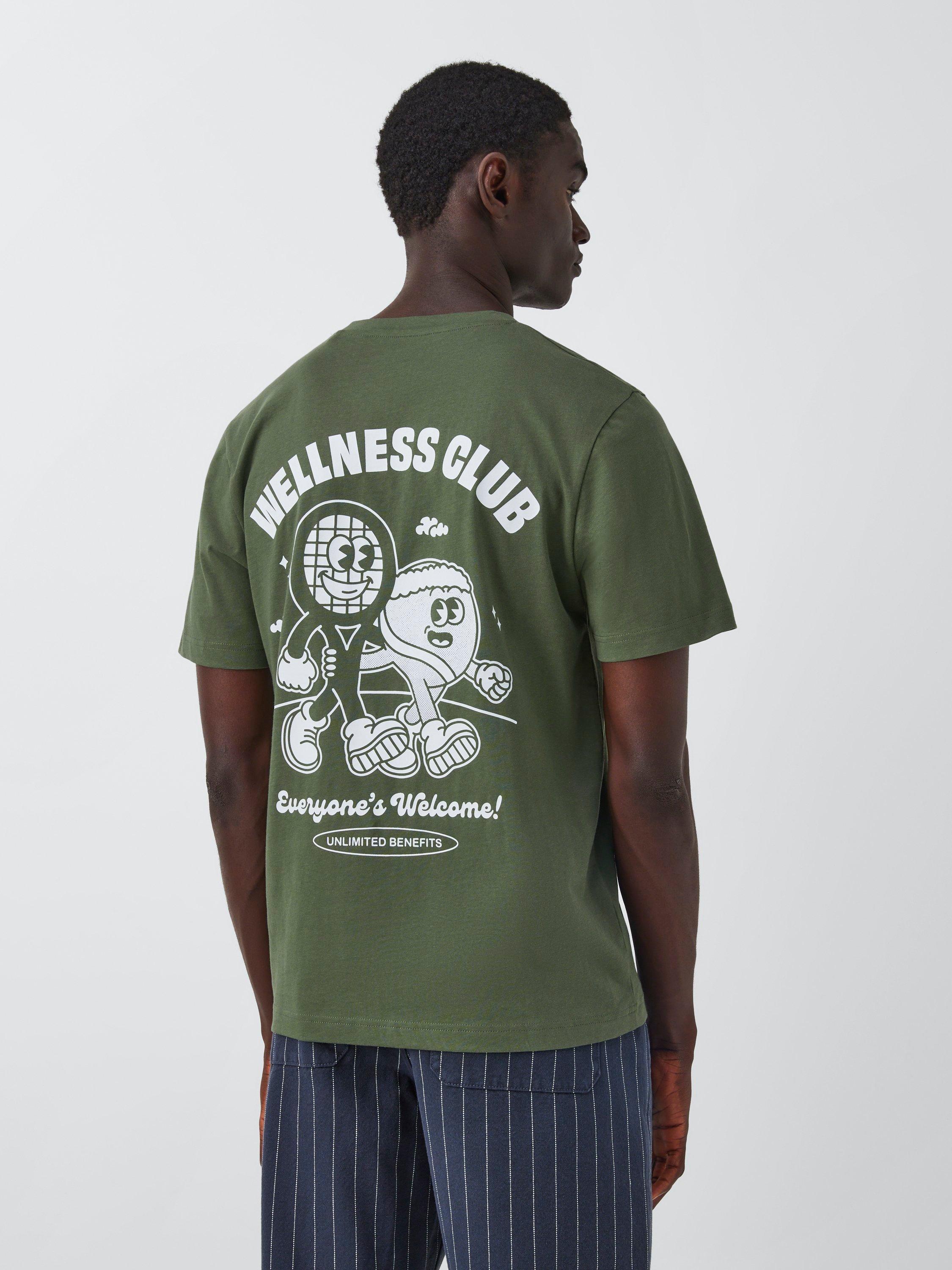 Product image 1 of 6, which shows John Lewis ANYDAY x Goodie Works Regular Fit Wellness Club Graphic T-Shirt, Thyme, S