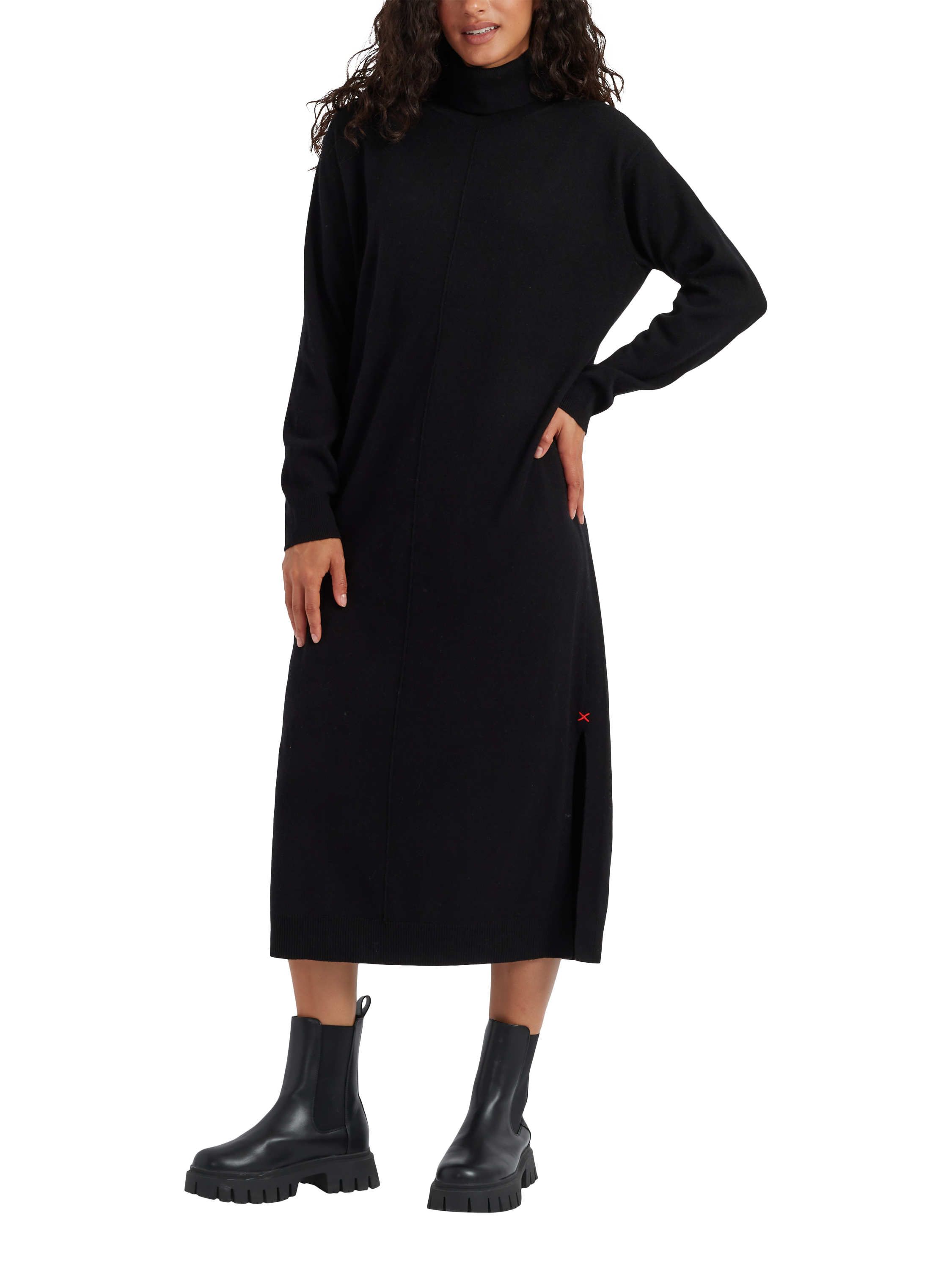 Chinti Parker Wool Cashmere Roll Neck Midi Dress Black