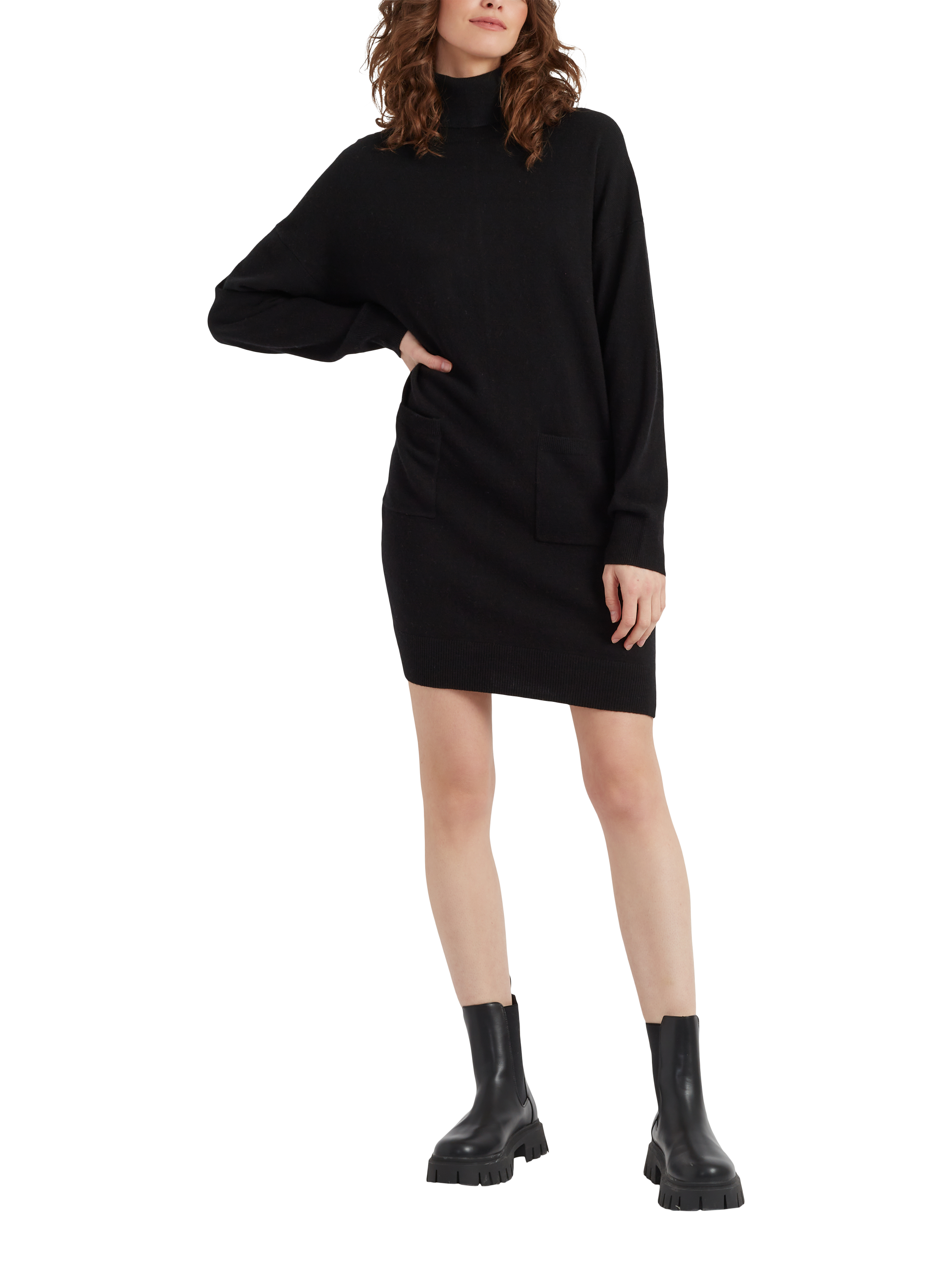 Product image 1 of 4, which shows Chinti & Parker Wool & Cashmere Blend Roll Neck Dress, Black, XS