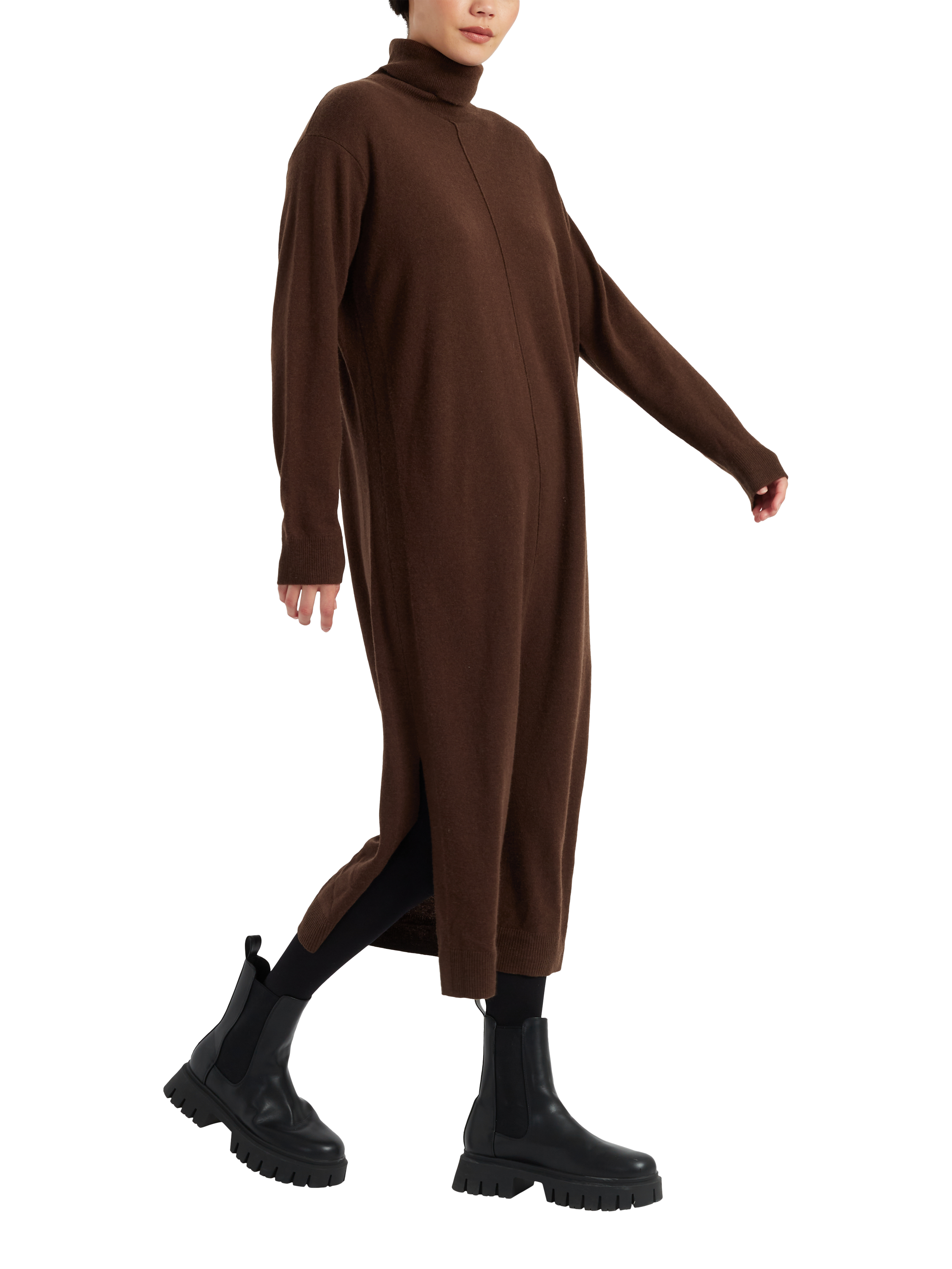 Chinti & Parker Wool Cashmere Roll Neck Midi Dress, Cocoa