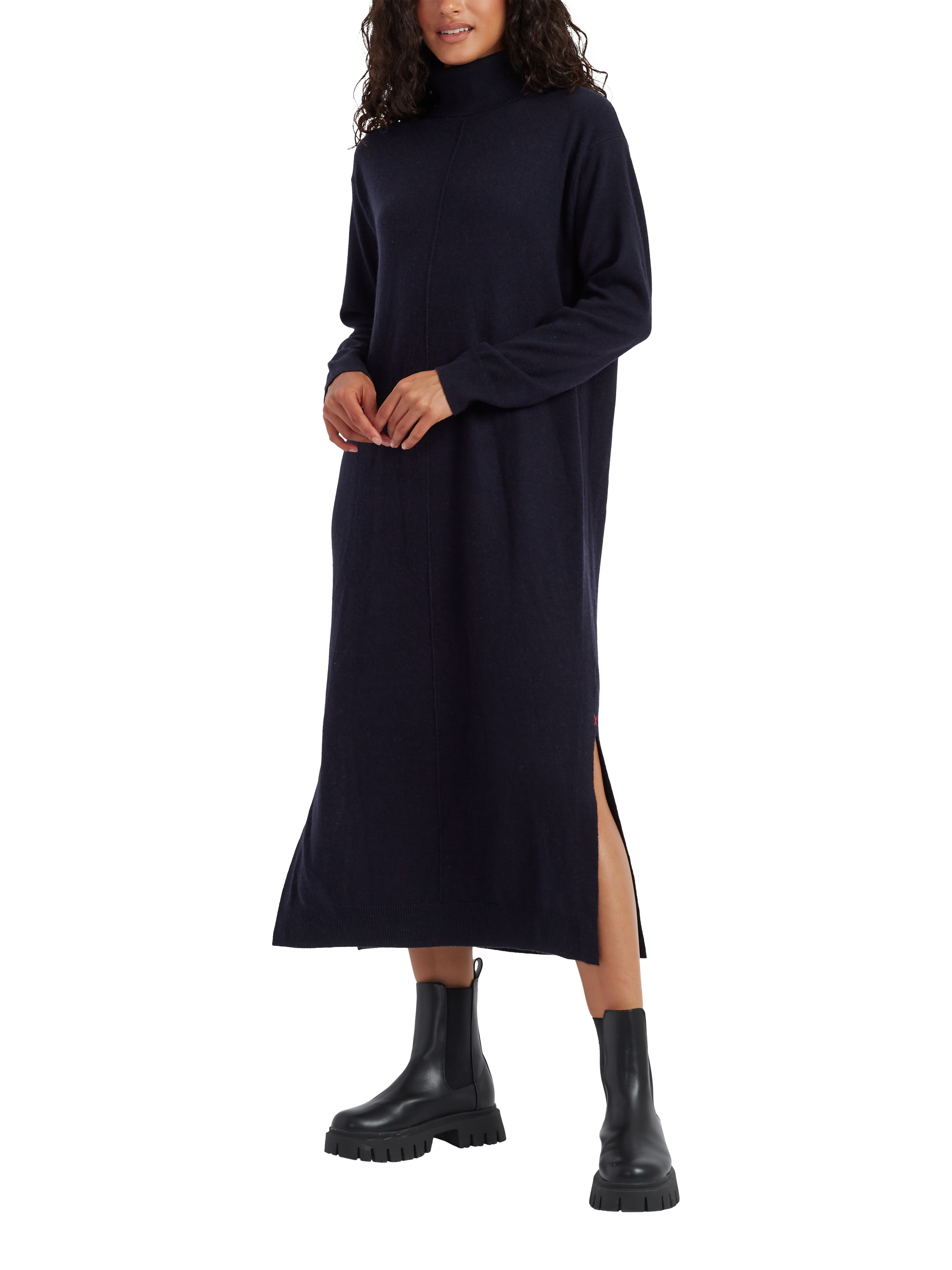Chinti & Parker Wool Cashmere Roll Neck Midi Dress, Navy