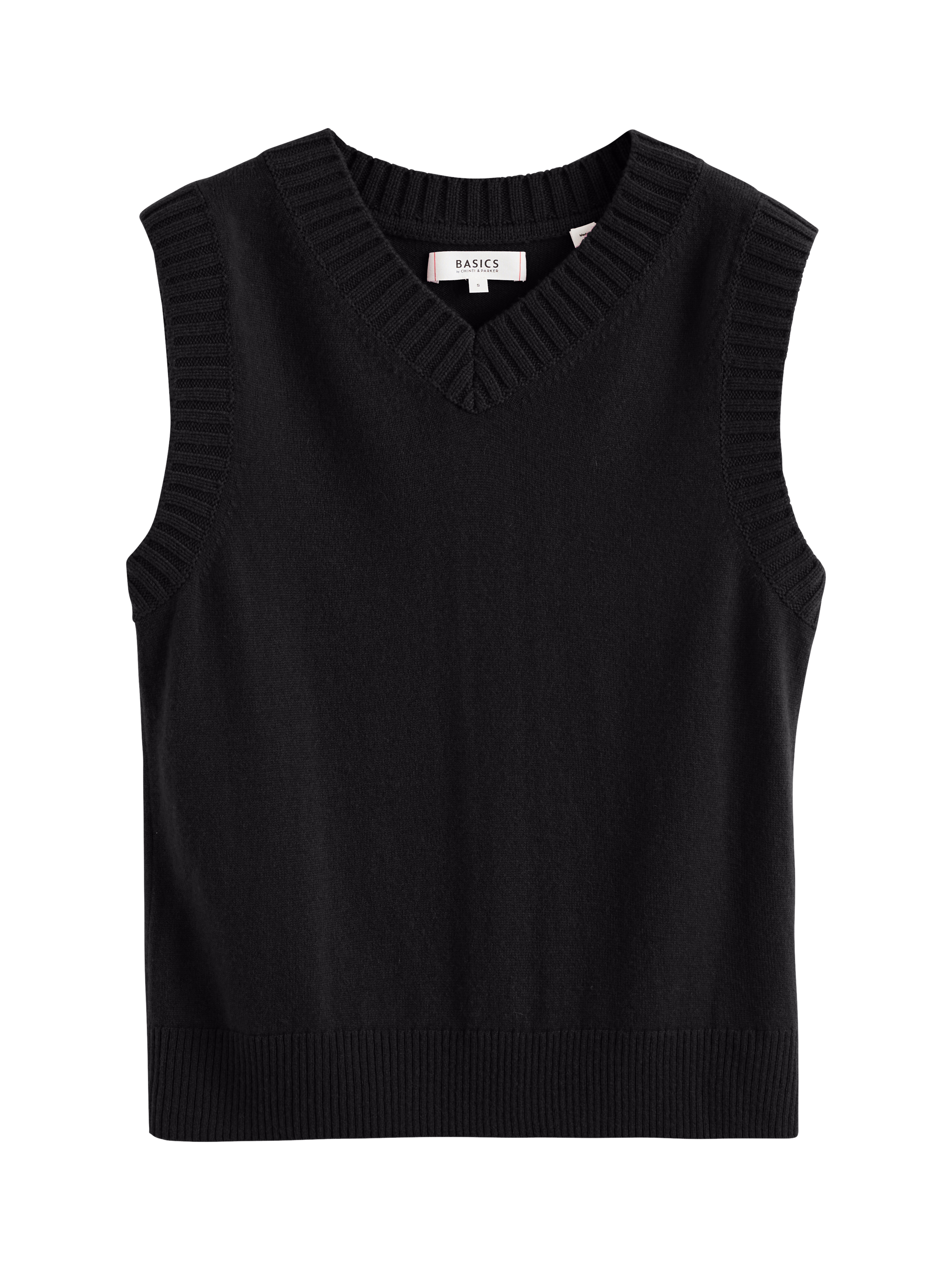 Product image 3 of 4, which shows Chinti & Parker Wool & Cashmere Blend V-Neck Top, Black, XS