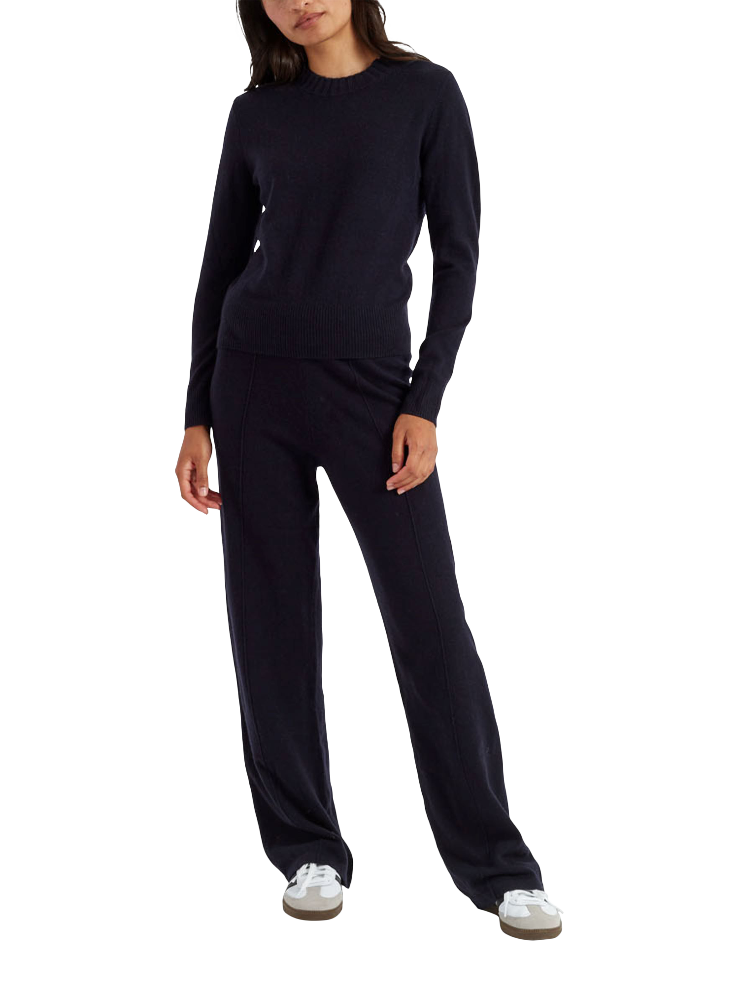 Product image 1 of 3, which shows Chinti & Parker Wool & Cashmere Blend Wide Leg Joggers, Navy, XS