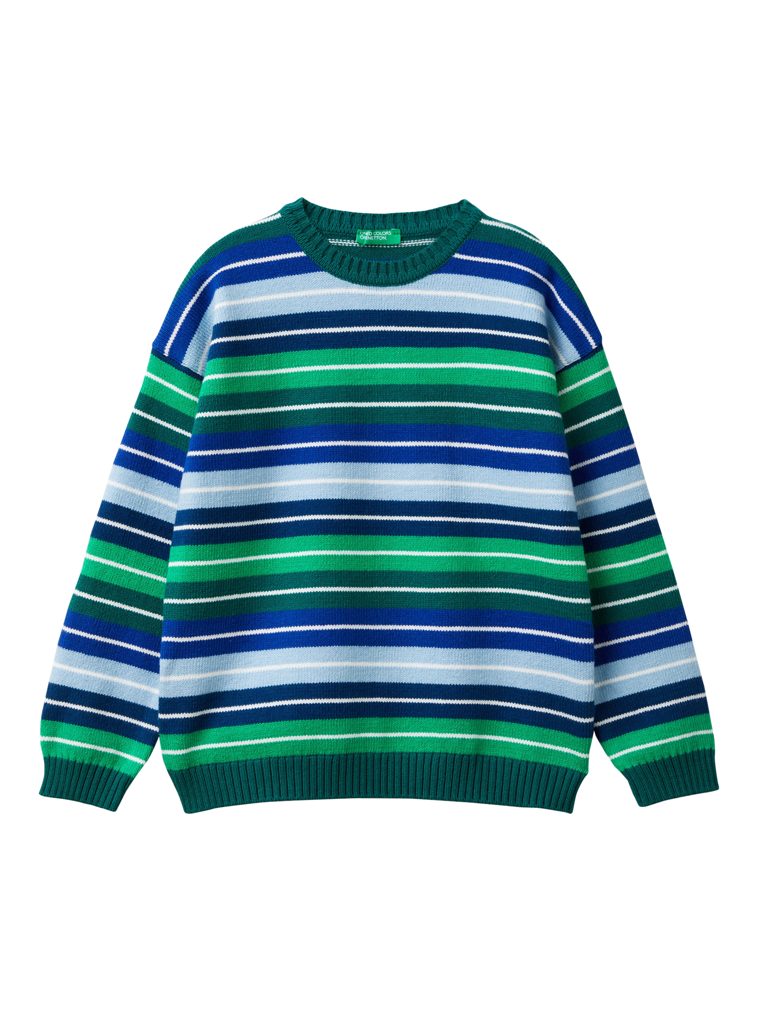 Benetton Kids' Stripe Jumper, Green/Multi