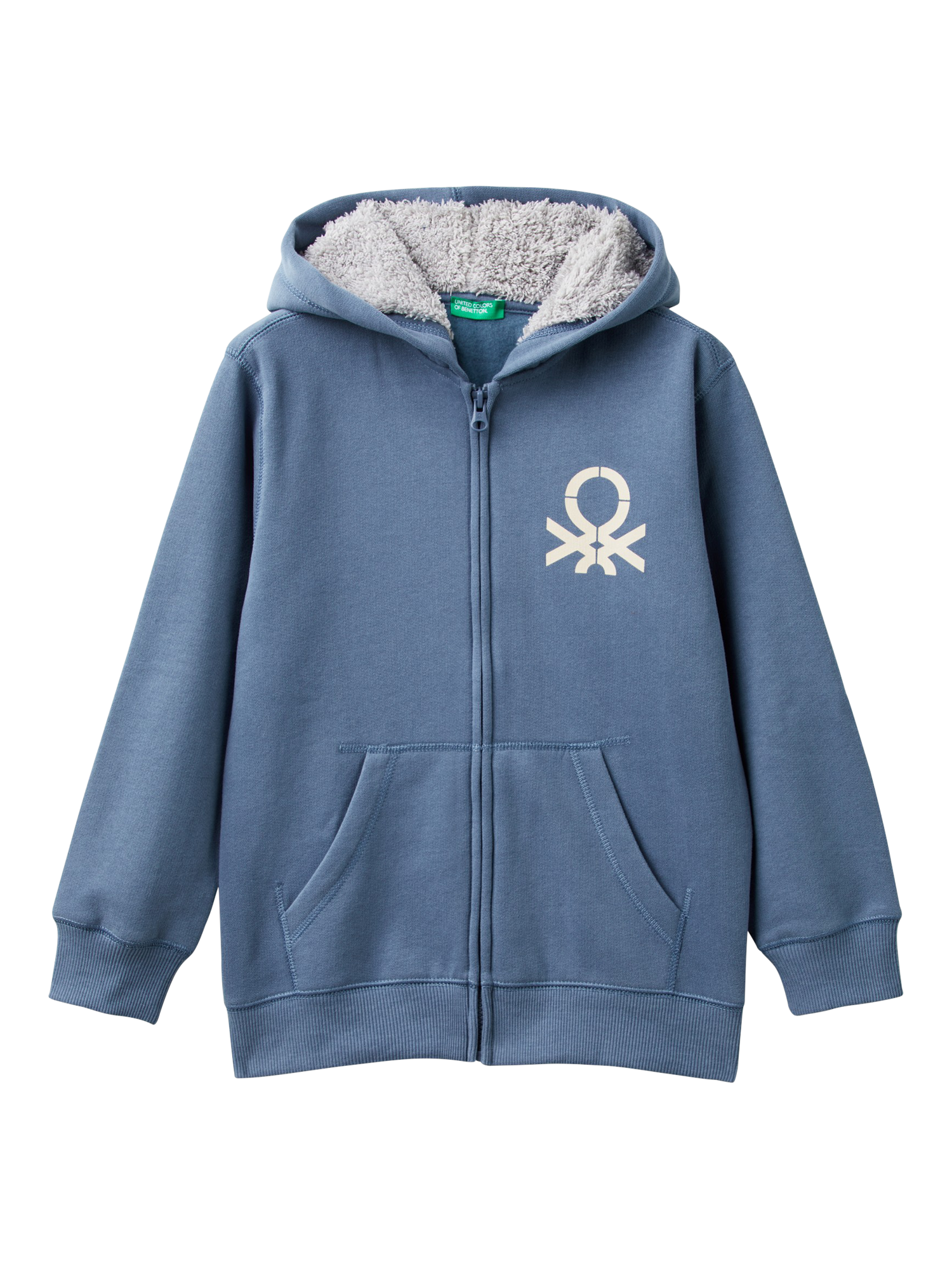 Benetton Kids' Zip Up Logo Hoodie, Air Force Blue