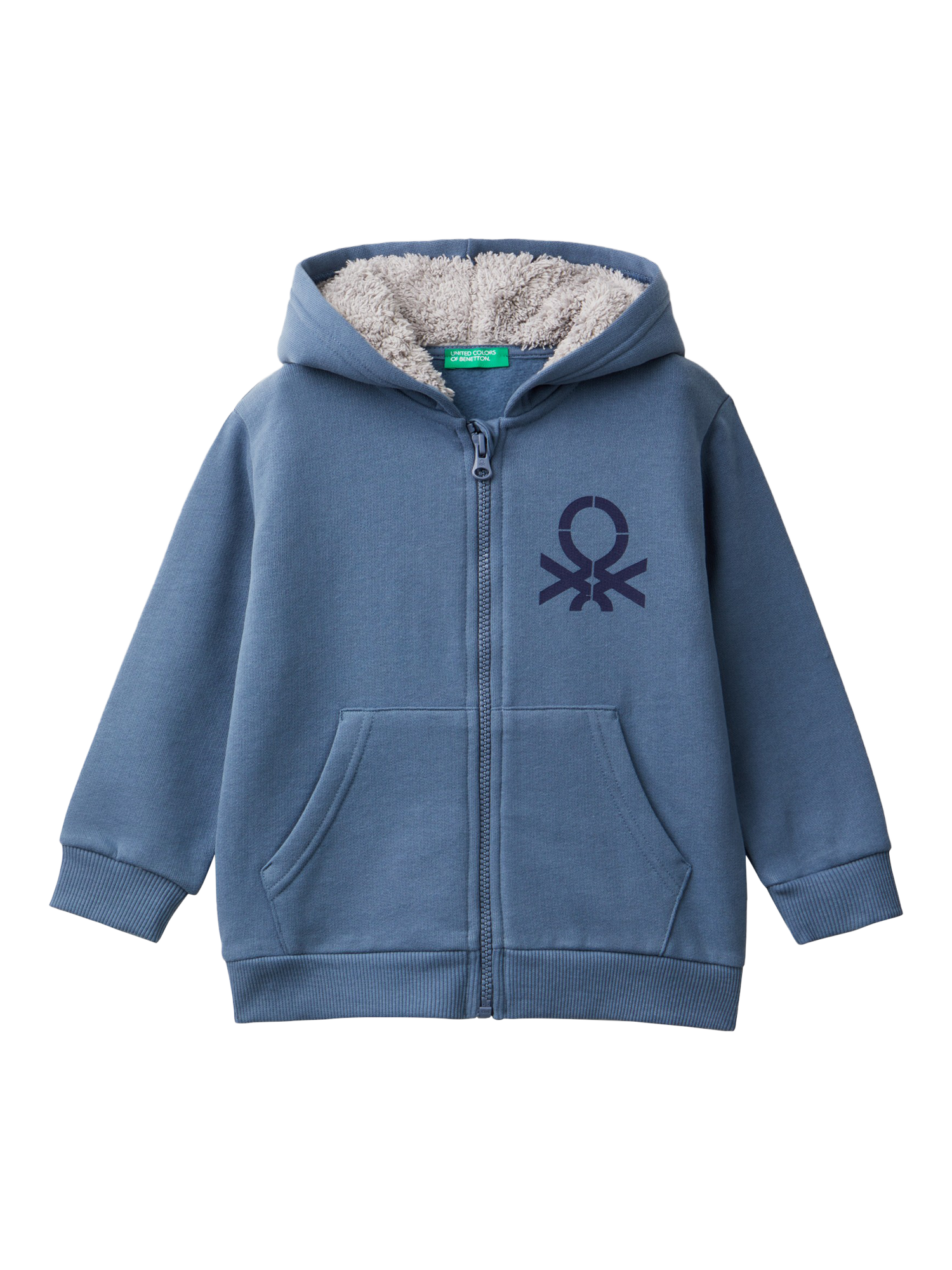 Benetton Kids' Brushed Fleece Zipped Hoodie, Air Force Blue