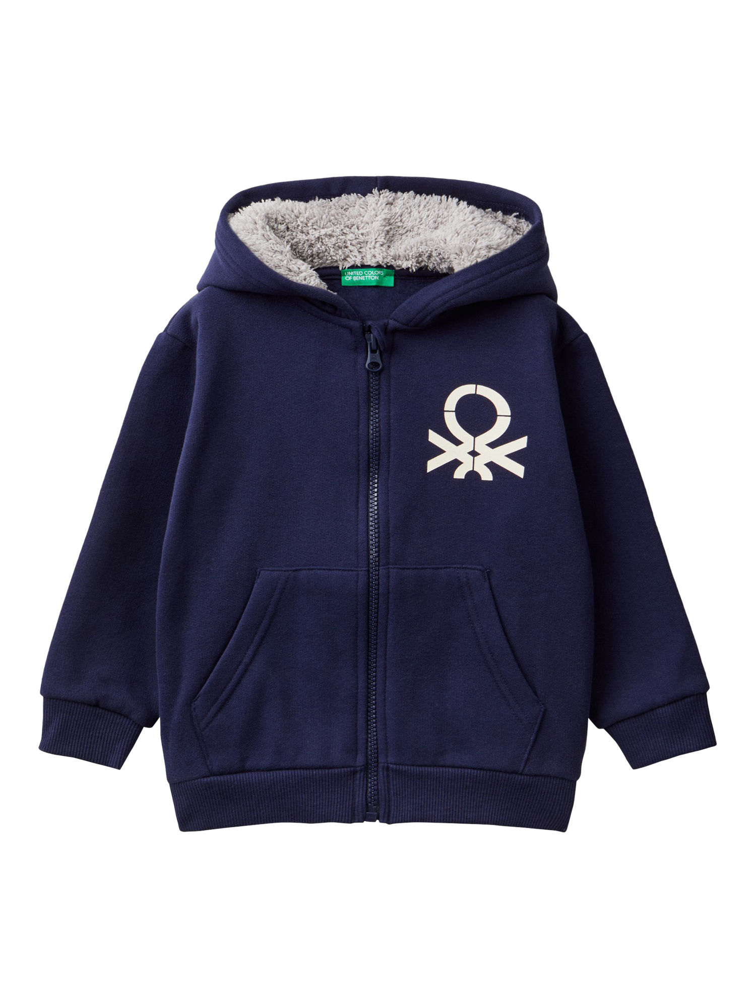 Benetton Kids' Brushed Fleece Zipped Hoodie, Night Blue