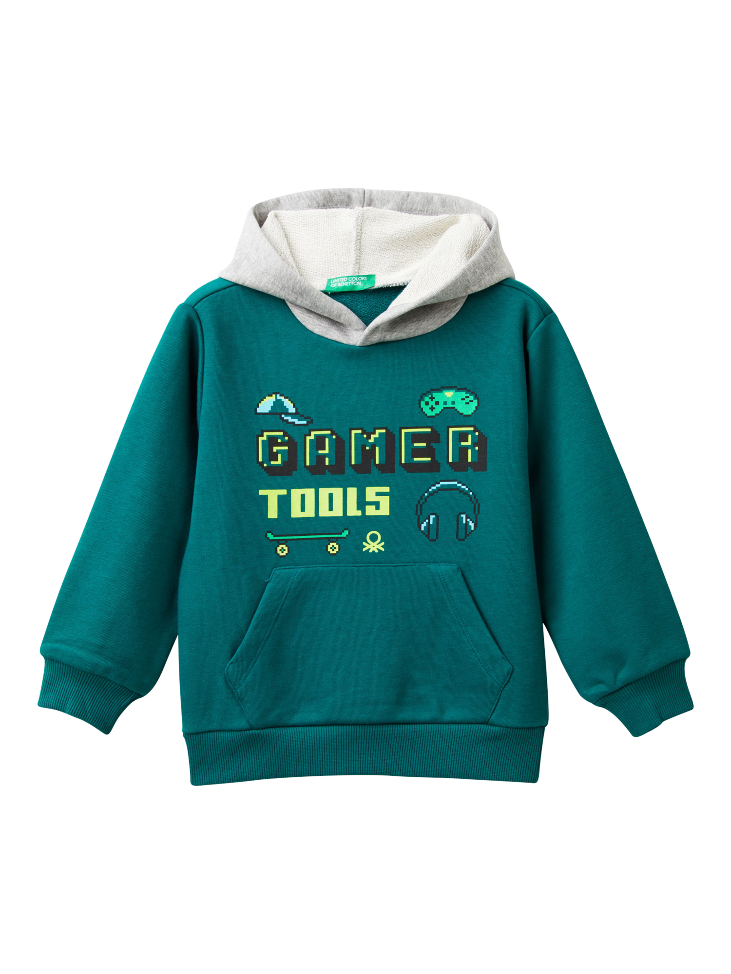 Benetton Kids' Graphic Hoodie, Forest Green