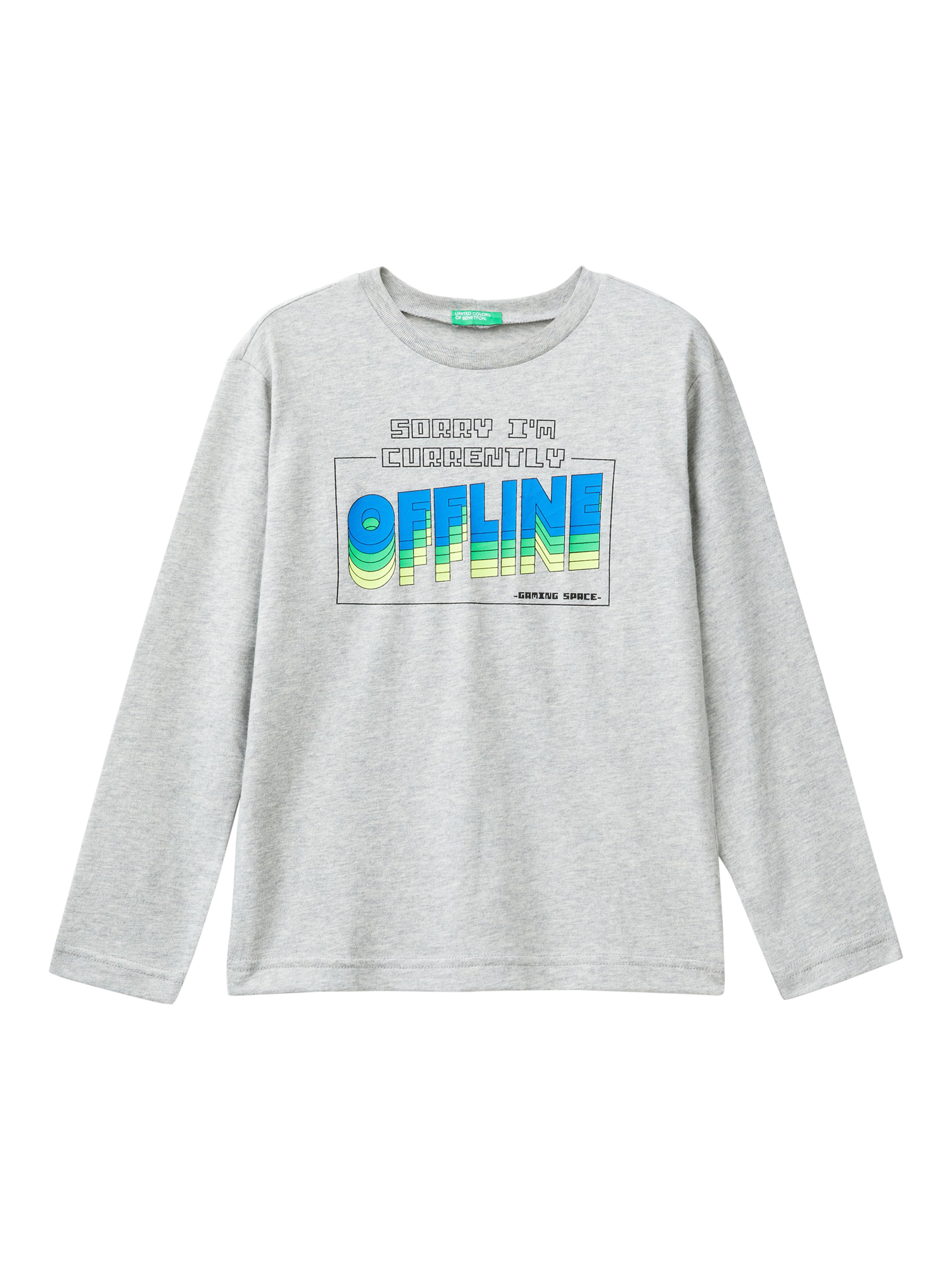 Benetton Kids' Cotton Slogan T-Shirt, Medium Melange Grey