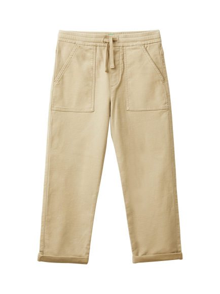 Benetton Kids' Stretch Slub Drill Joggers, Beige