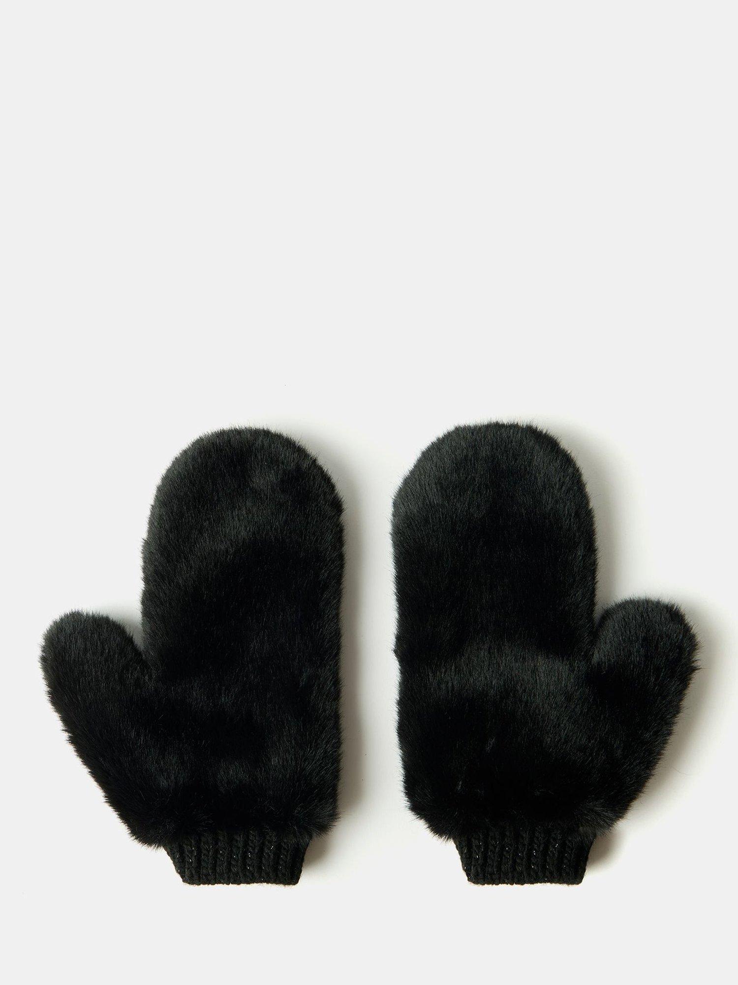 Mint Velvet Faux Fur Mittens, Black