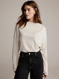 Mint Velvet Metallic Ruched Long Sleeve Top, Off White