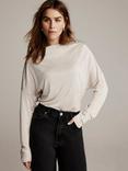 Mint Velvet Metallic Ruched Long Sleeve Top, Off White