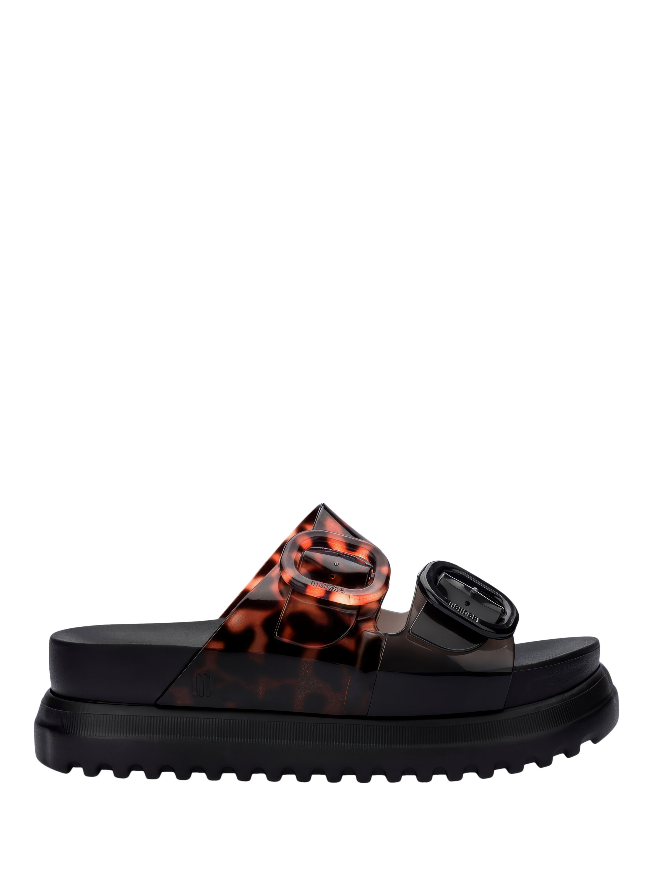 Product image 1 of 4, which shows Melissa Cozy Slide Jelly Sandals, Black/Tortoise Shell, 3