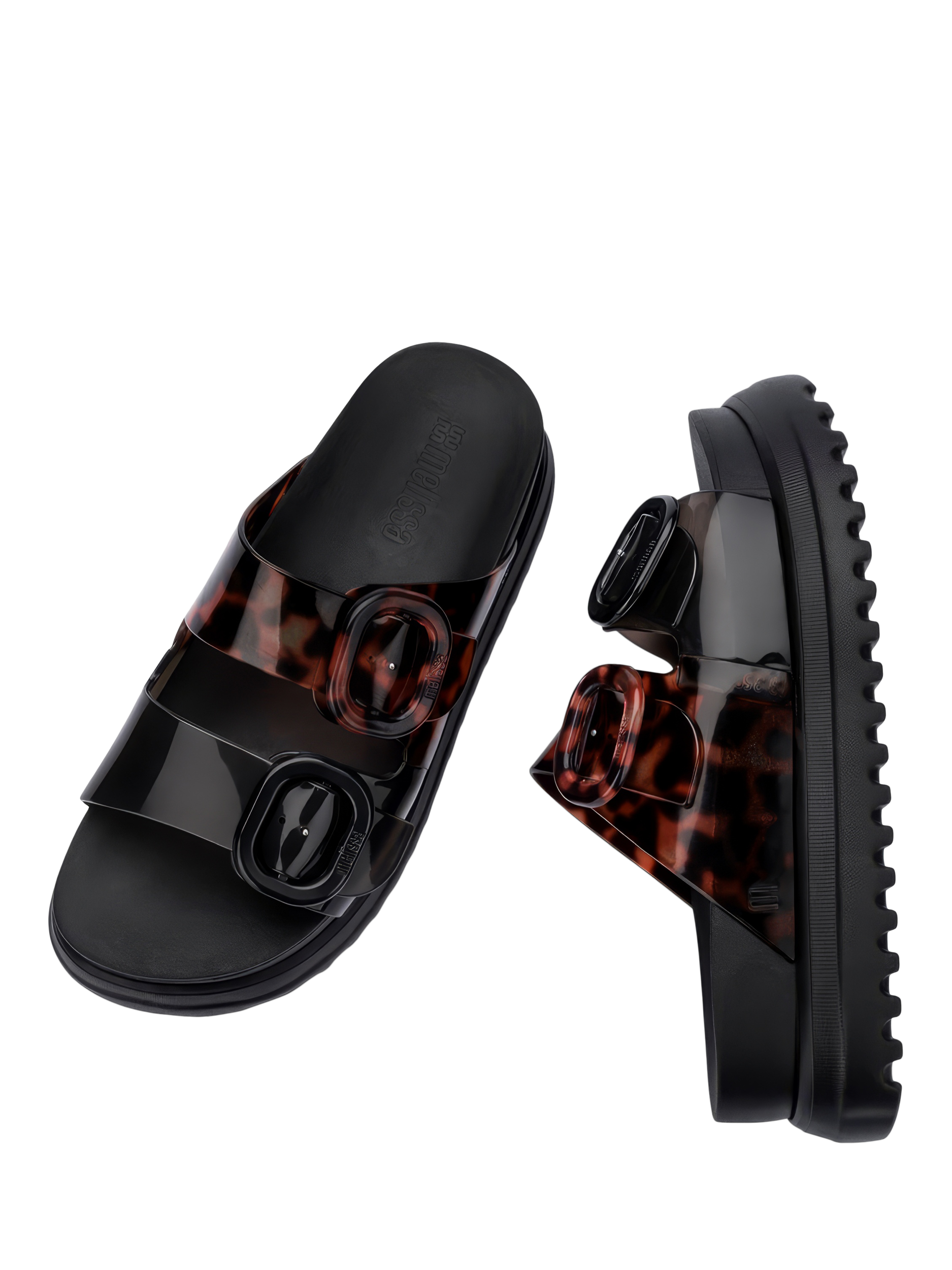 Product image 3 of 4, which shows Melissa Cozy Slide Jelly Sandals, Black/Tortoise Shell, 3