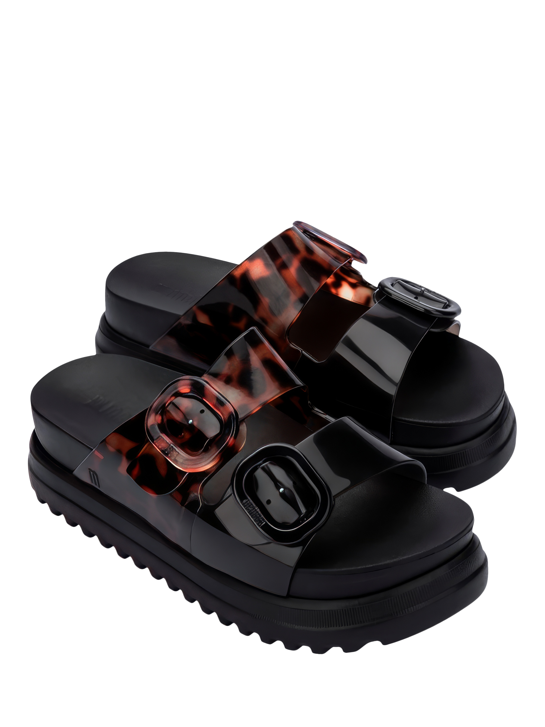 Product image 4 of 4, which shows Melissa Cozy Slide Jelly Sandals, Black/Tortoise Shell, 3