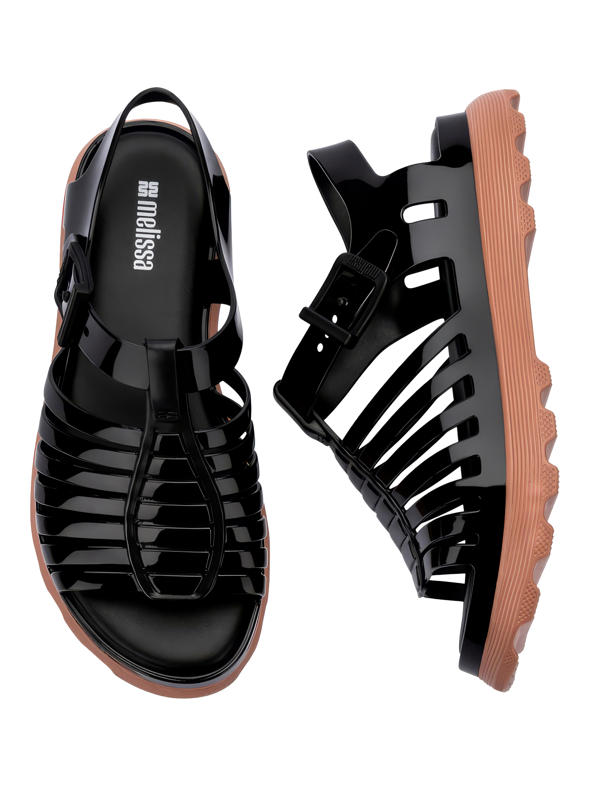 Product image 3 of 4, which shows Melissa Gloria Jelly Platform Sandals, Brown/Black, 3