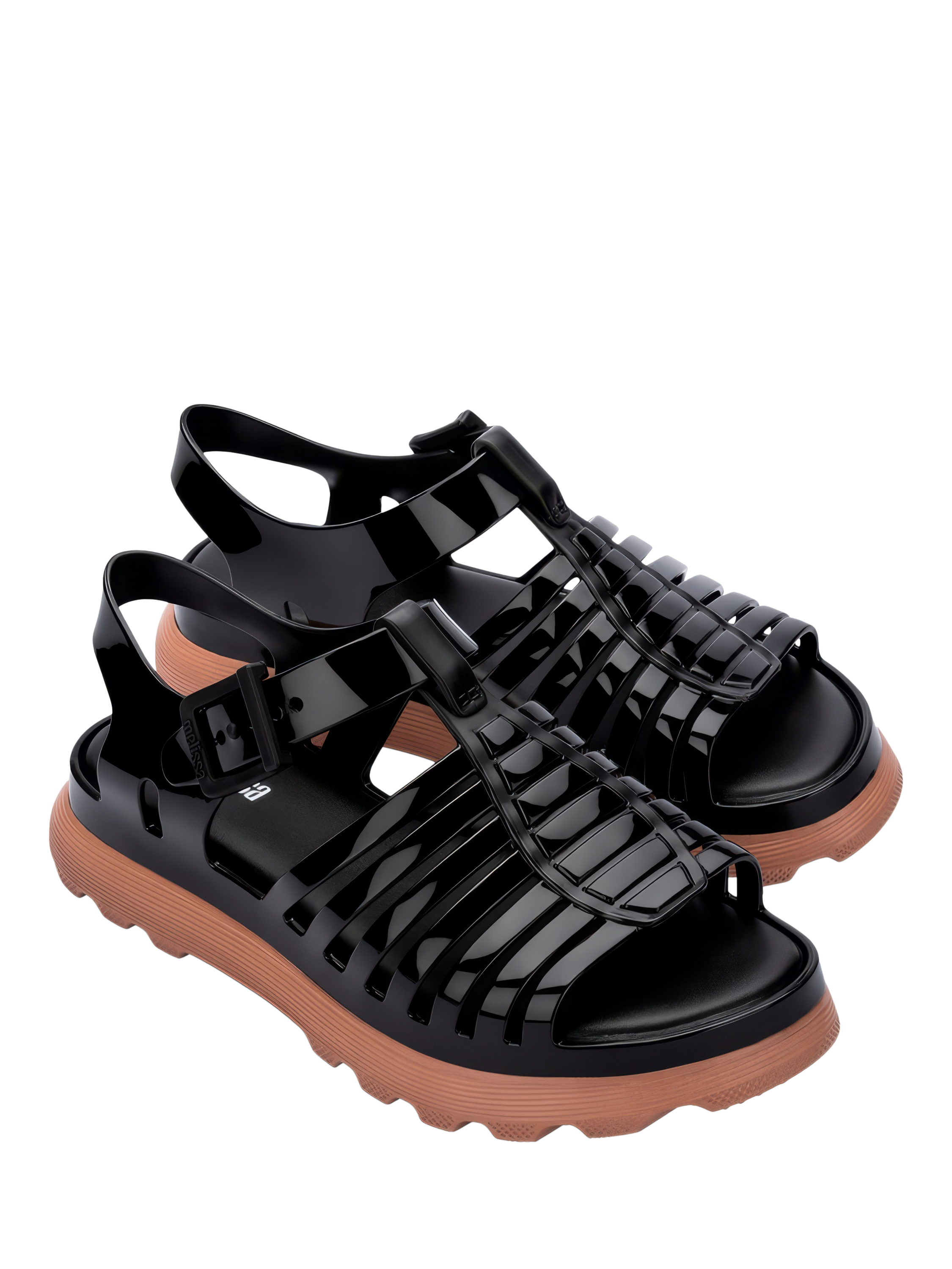 Product image 4 of 4, which shows Melissa Gloria Jelly Platform Sandals, Brown/Black, 3