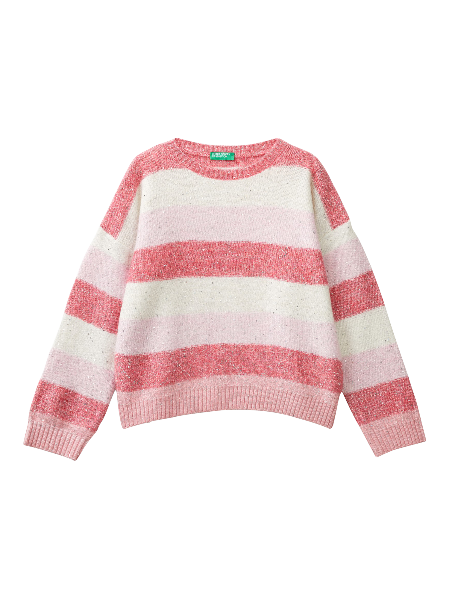 Benetton Kids' Striped Crew Neck Jumper, Rose/Multi