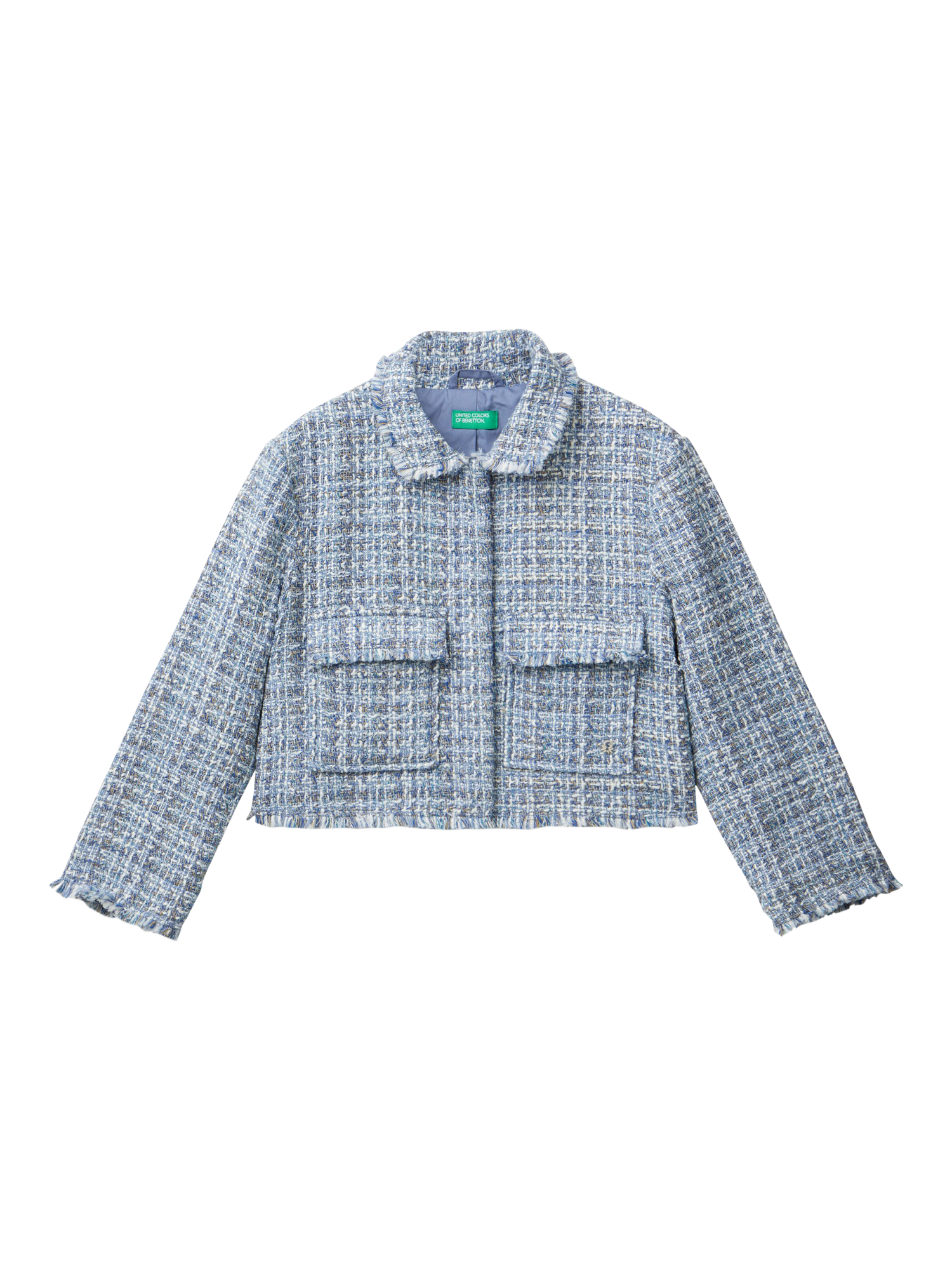 Benetton Kids' Cropped Tweed Jacket, Blue/Multi