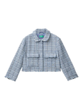 Benetton Kids' Cropped Tweed Jacket, Blue/Multi