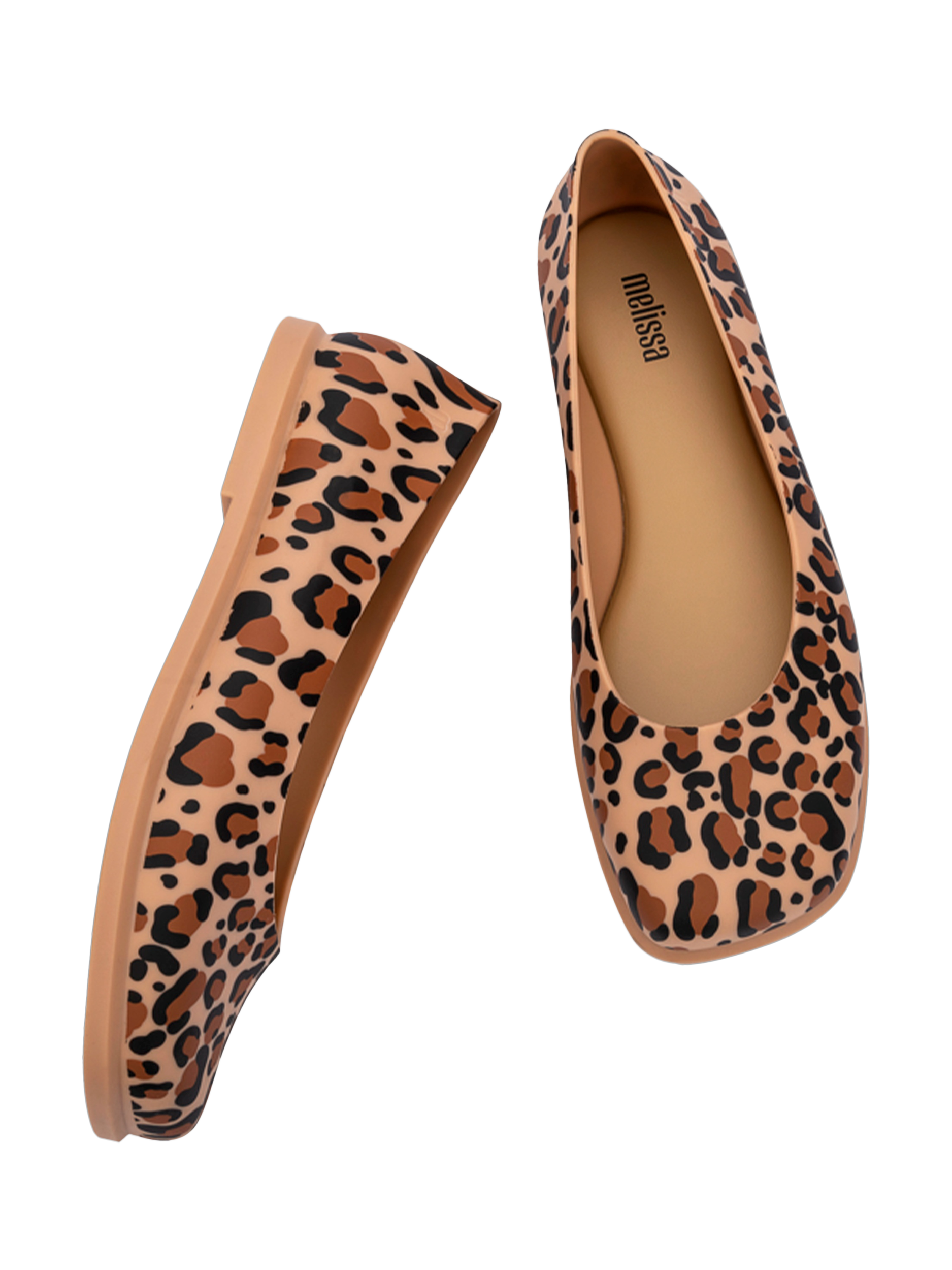 Product image 3 of 4, which shows Melissa Ruby Animal Print Ballerina Pumps, Beige/Brown, 3