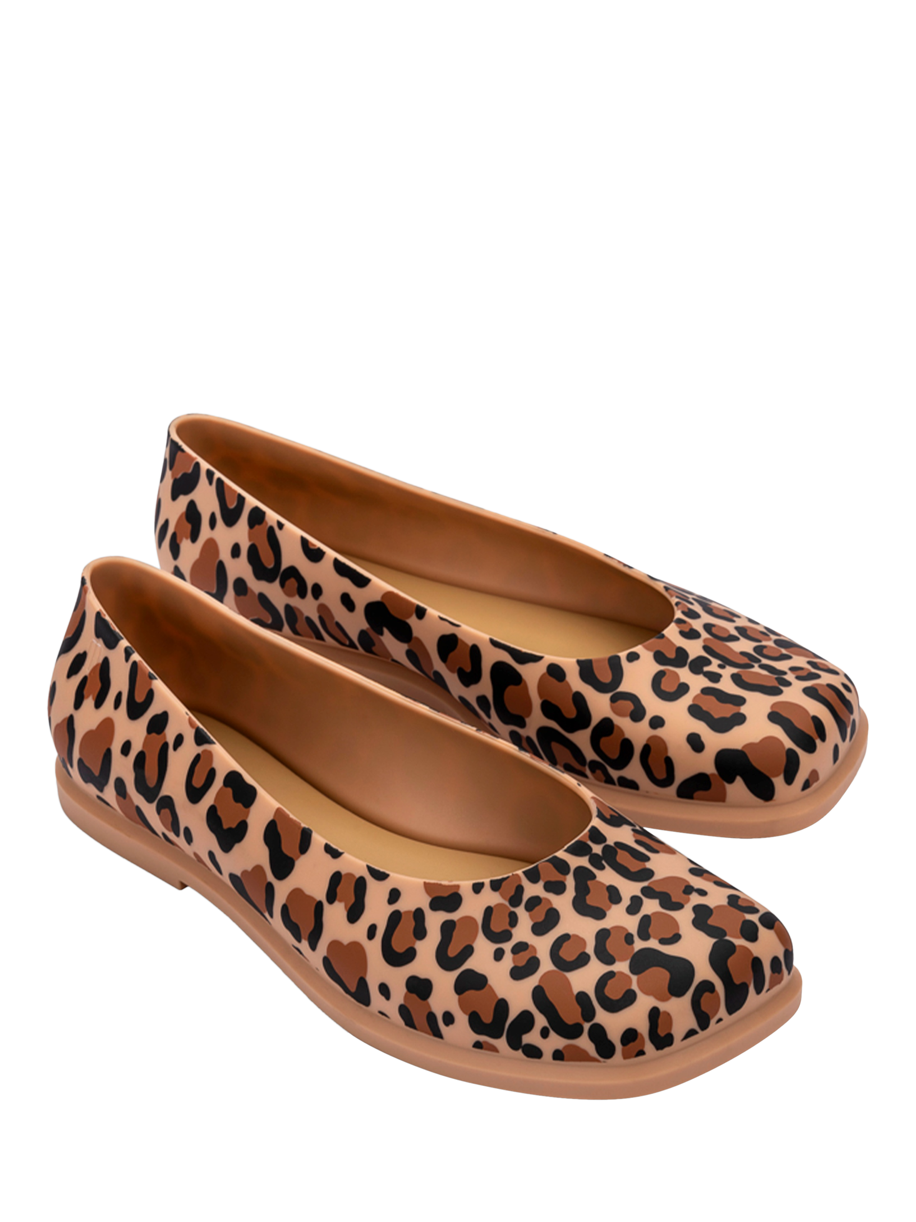 Product image 4 of 4, which shows Melissa Ruby Animal Print Ballerina Pumps, Beige/Brown, 3